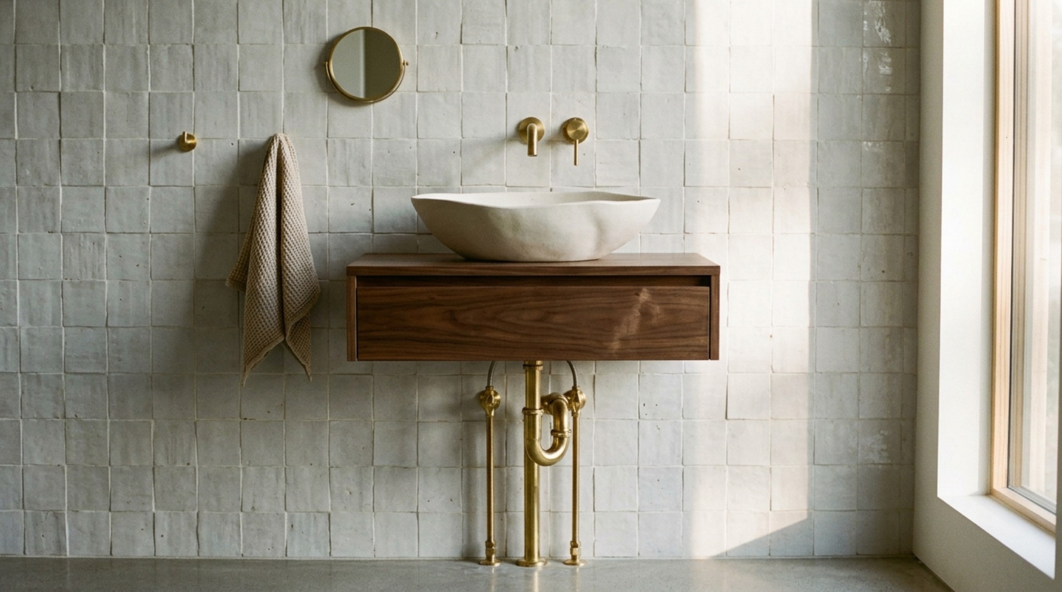 wall-mounted sink cabinet with a minimalist white porcelain basin and a matte black bottle trap plumbing detail for an airy aesthetic. wall-mounted sink cabinet with a minimalist white porcelain basin and a matte black bottle trap plumbing detail for an airy aesthetic.