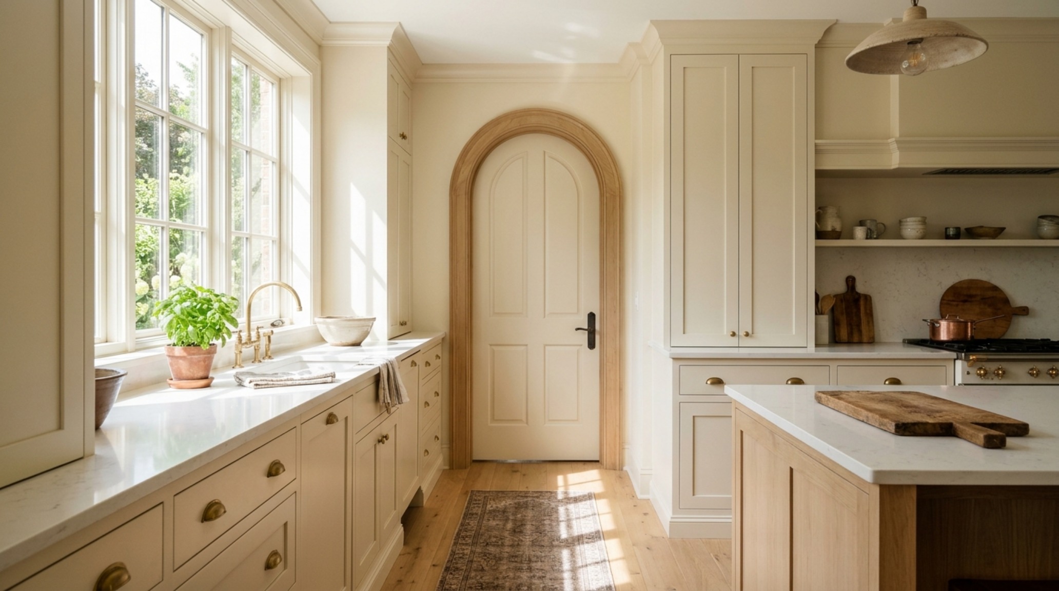 Wide-angle shot of a 36-inch kitchen walkway leading to a stylish pantry door, emphasizing the spatial cadence and circulation path. Wide-angle shot of a 36-inch kitchen walkway leading to a stylish pantry door, emphasizing the spatial cadence and circulation path.