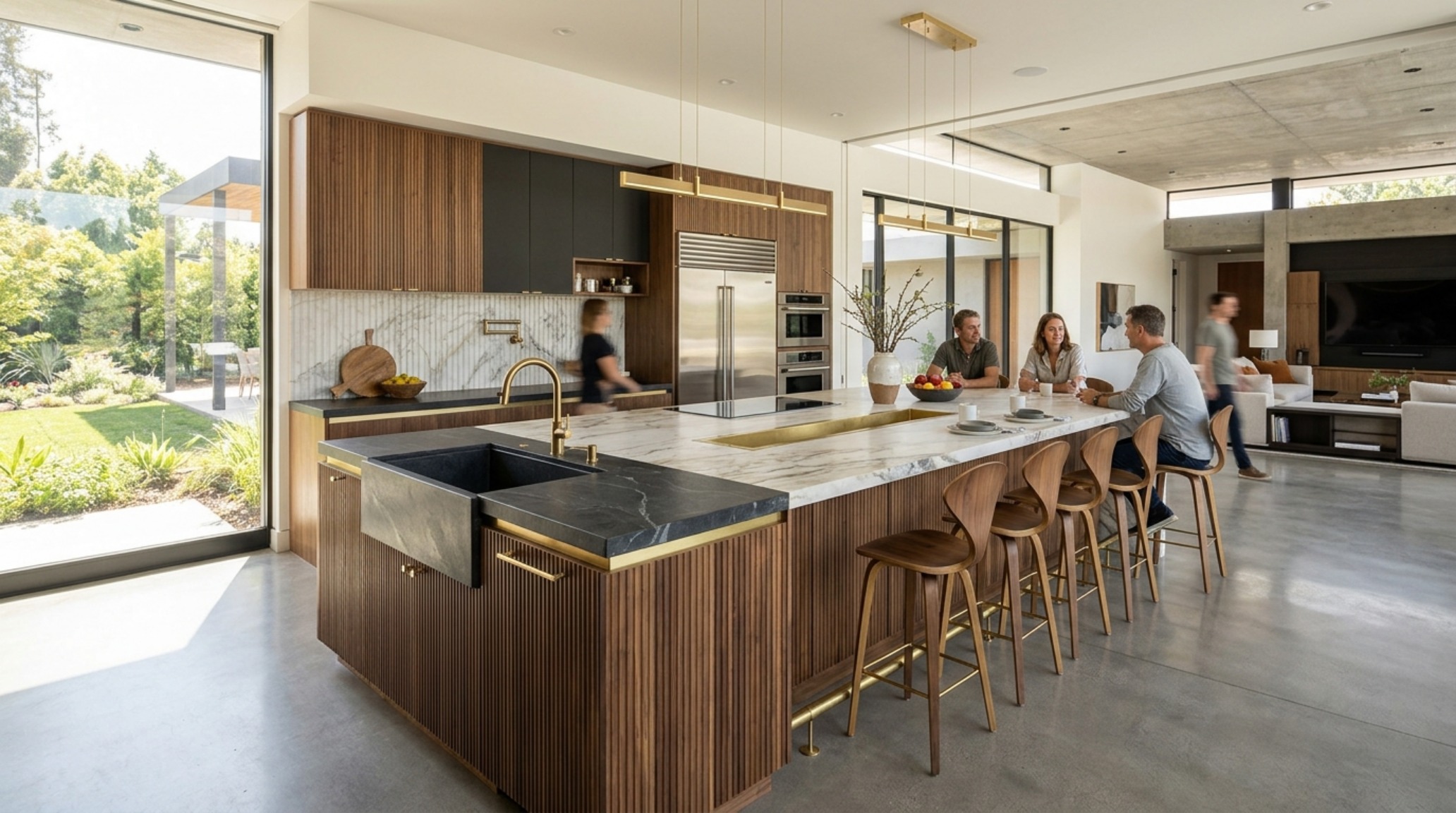 large kitchen island designs featuring a mix of matte black hardware and warm wood textures for a 2026 trend look. large kitchen island designs featuring a mix of matte black hardware and warm wood textures for a 2026 trend look.