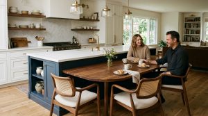Tactile Grandeur: Fusing Earthy Materiality And Atmospheric Lighting In Expansive Island Layouts”, – Visual 8