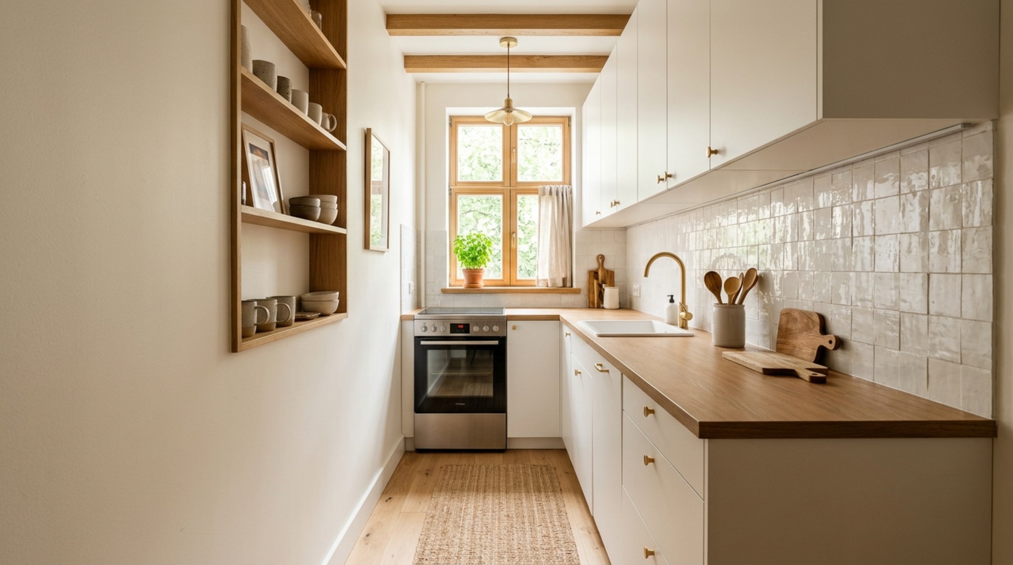 Small kitchen design ideas ikea featuring a 15-inch deep shallow pantry wall to maximize circulation in a narrow galley layout.