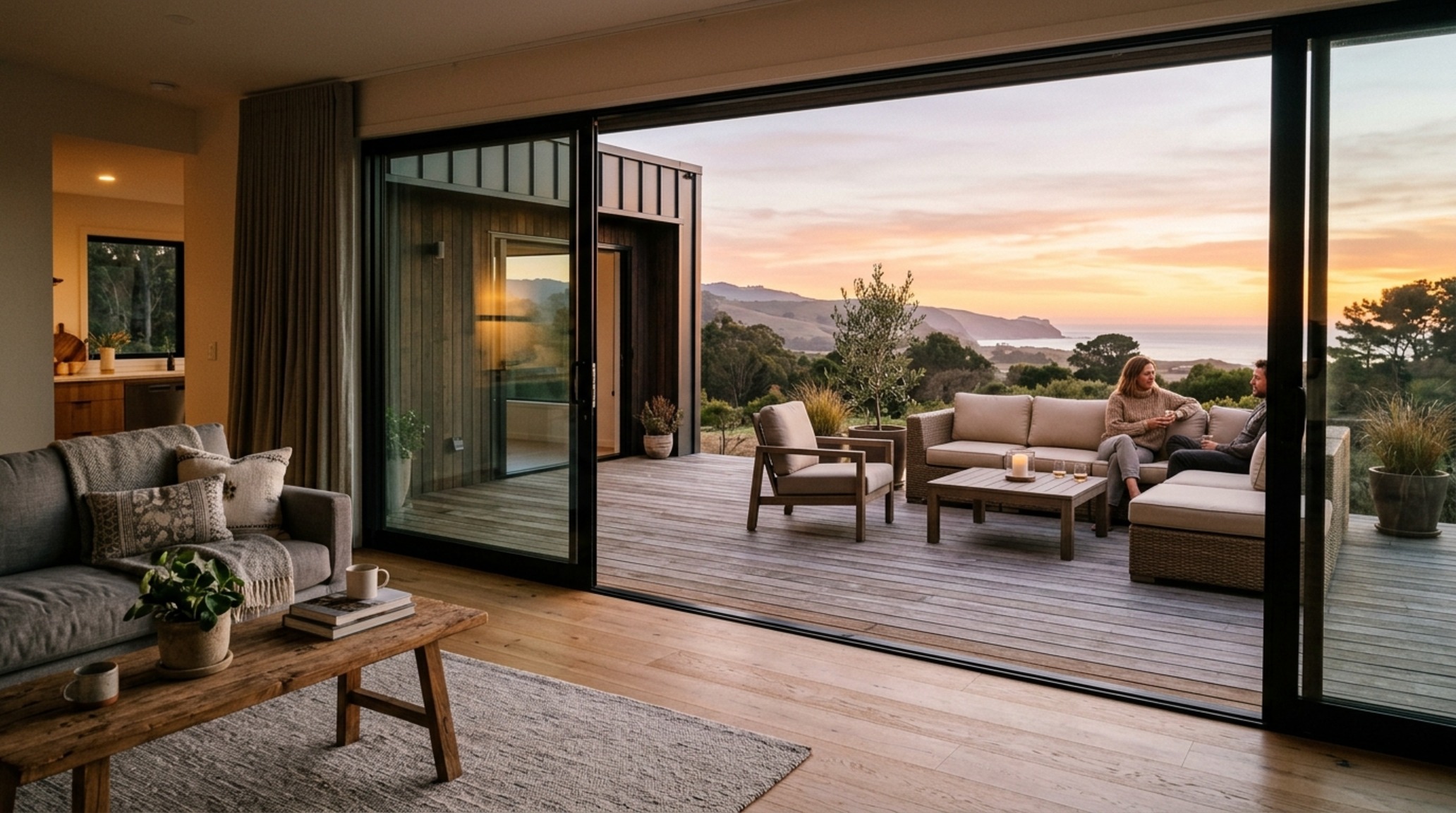 modern manufactured home floor plans showing the transition between an indoor living space and an outdoor deck with zero-threshold sliding glass doors. modern manufactured home floor plans showing the transition between an indoor living space and an outdoor deck with zero-threshold sliding glass doors.