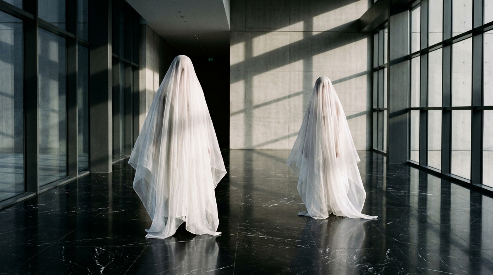 minimalist ghost styling in a modern entryway using translucent silk draping over a geometric pedestal to create a spectral architectural silhouette. minimalist ghost styling in a modern entryway using translucent silk draping over a geometric pedestal to create a spectral architectural silhouette.