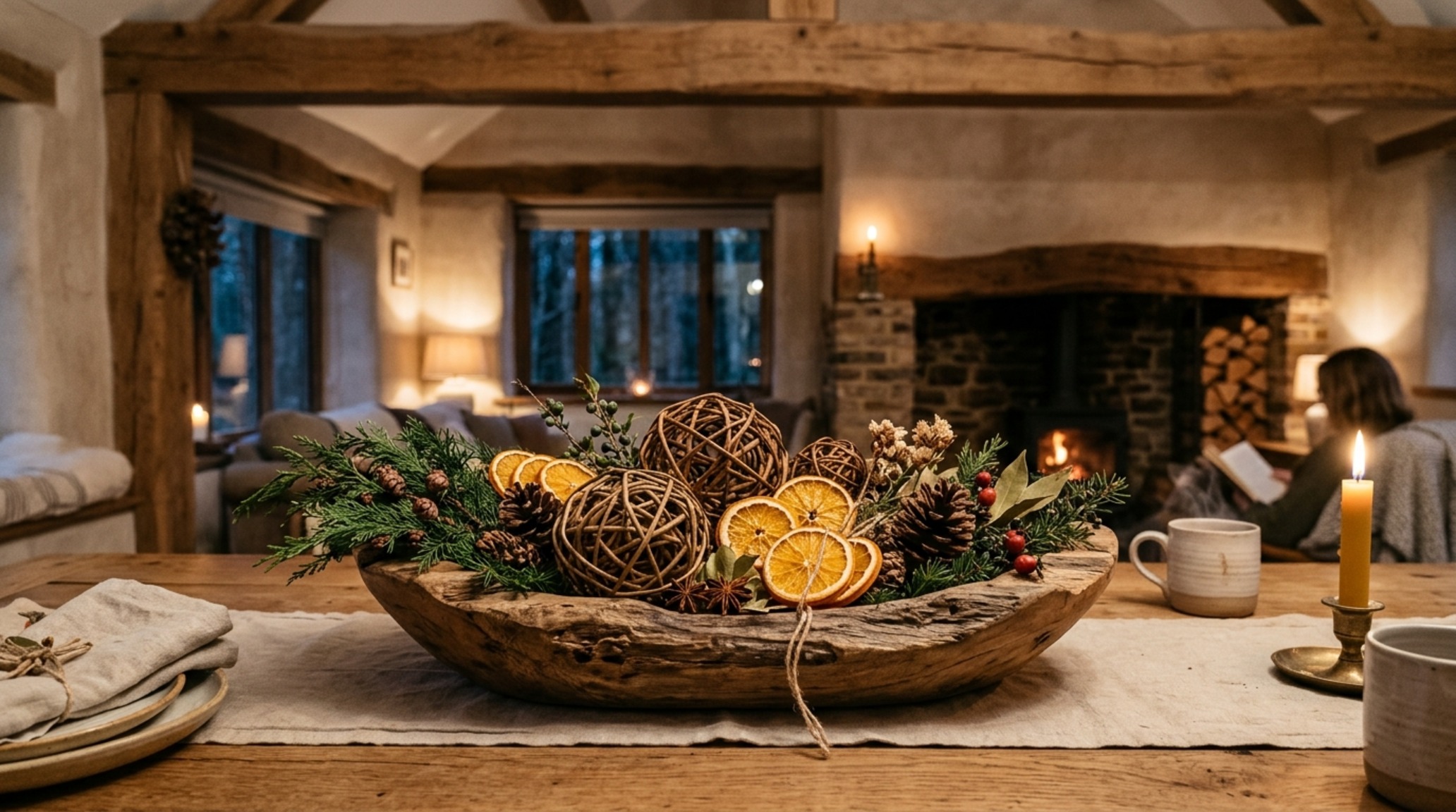 sustainable holiday centerpieces crafted from hand-woven willow and locally sourced evergreen boughs on a reclaimed wood table sustainable holiday centerpieces crafted from hand-woven willow and locally sourced evergreen boughs on a reclaimed wood table
