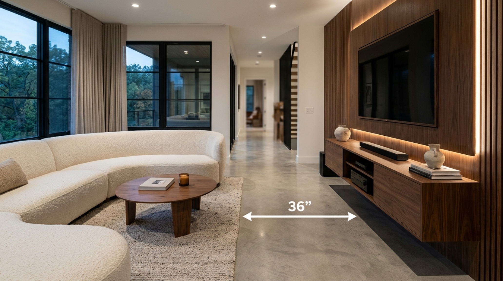 Modern built-in media wall organization with hidden wire tv unit design, showcasing a perfectly clean and minimalist architectural finish. Modern built-in media wall organization with hidden wire tv unit design, showcasing a perfectly clean and minimalist architectural finish.