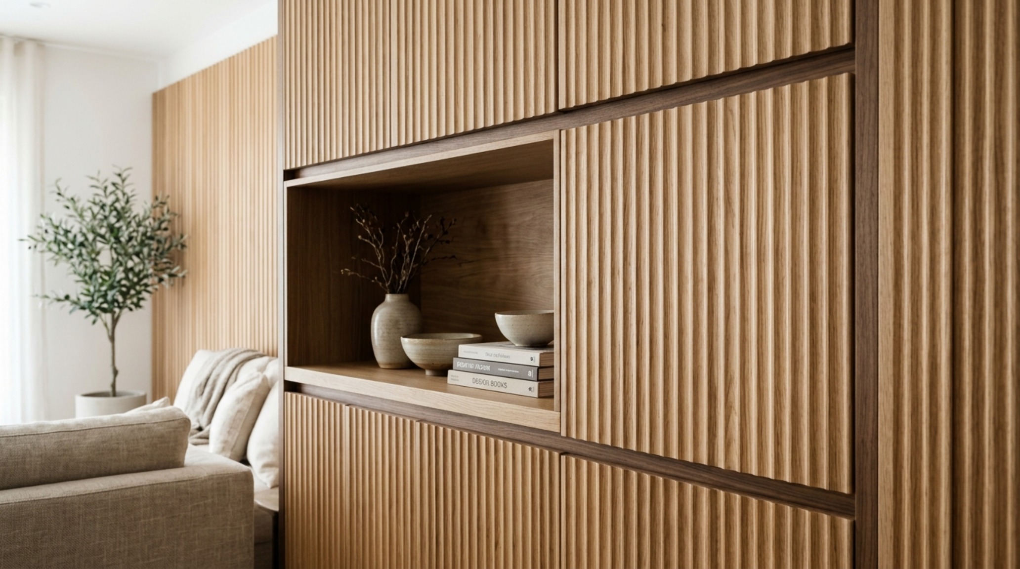 Minimalist styling on a contemporary media console featuring stacked art books, a singular branch in a glass vase, and no visible wires. Minimalist styling on a contemporary media console featuring stacked art books, a singular branch in a glass vase, and no visible wires.