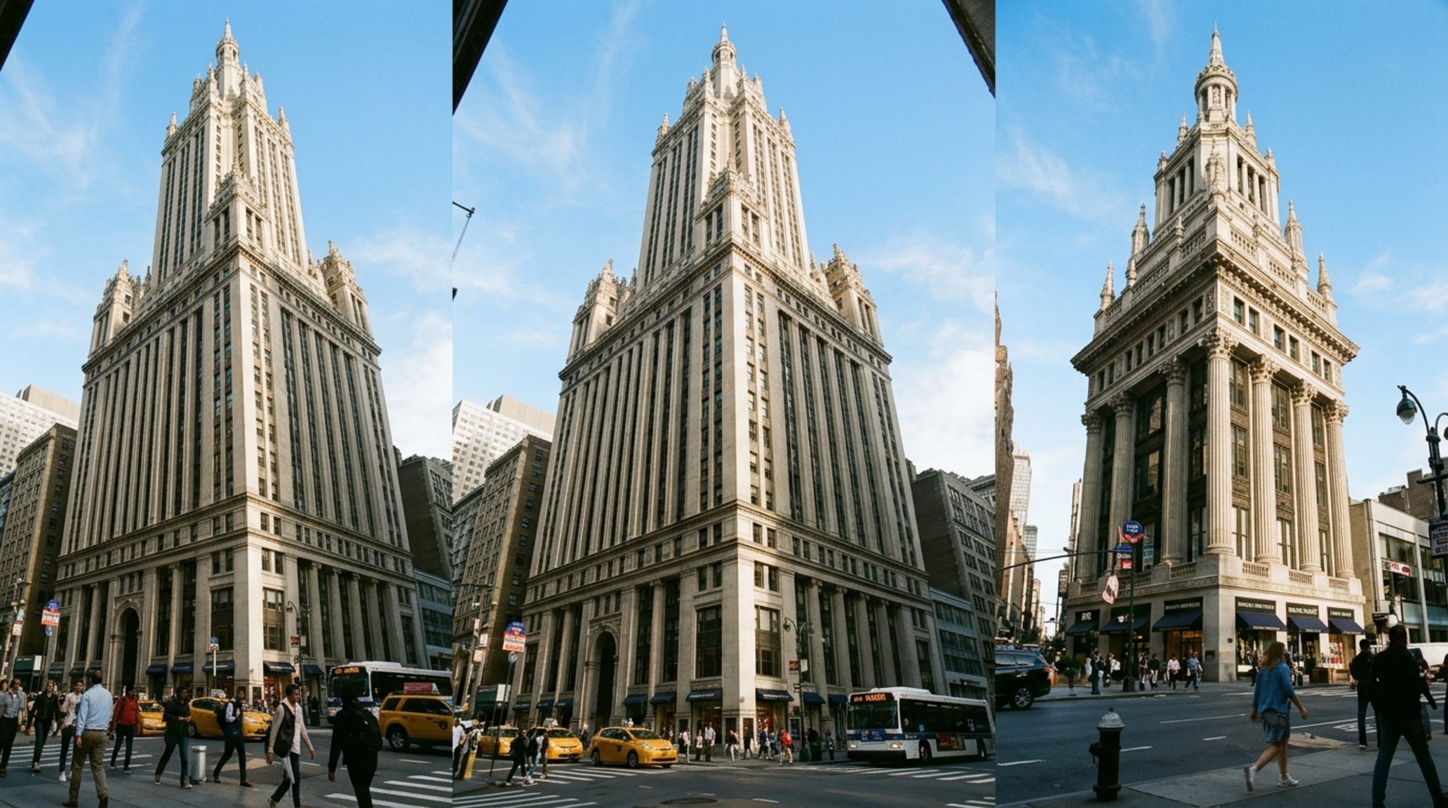 Neoclassical influence on modern skyscrapers seen in a vertical limestone facade with repetitive window rhythms and a tripartite structural division.