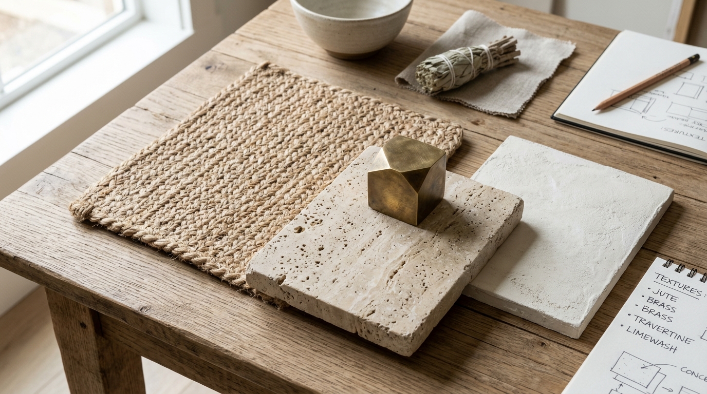 The intersection of brass, wood, and stone: a material study in a high-end designer hallway.