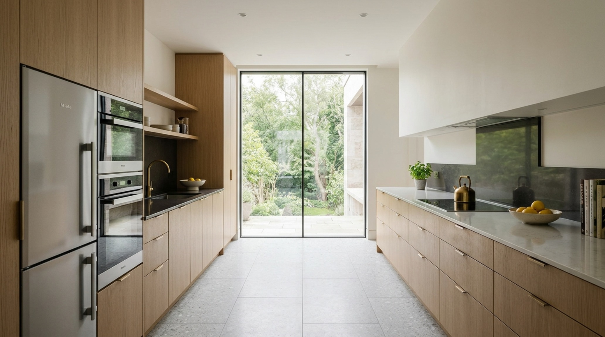 Professional kitchen floor plan app layout of a galley kitchen optimized for ergonomic work triangles and negative space breathing room. Professional kitchen floor plan app layout of a galley kitchen optimized for ergonomic work triangles and negative space breathing room.
