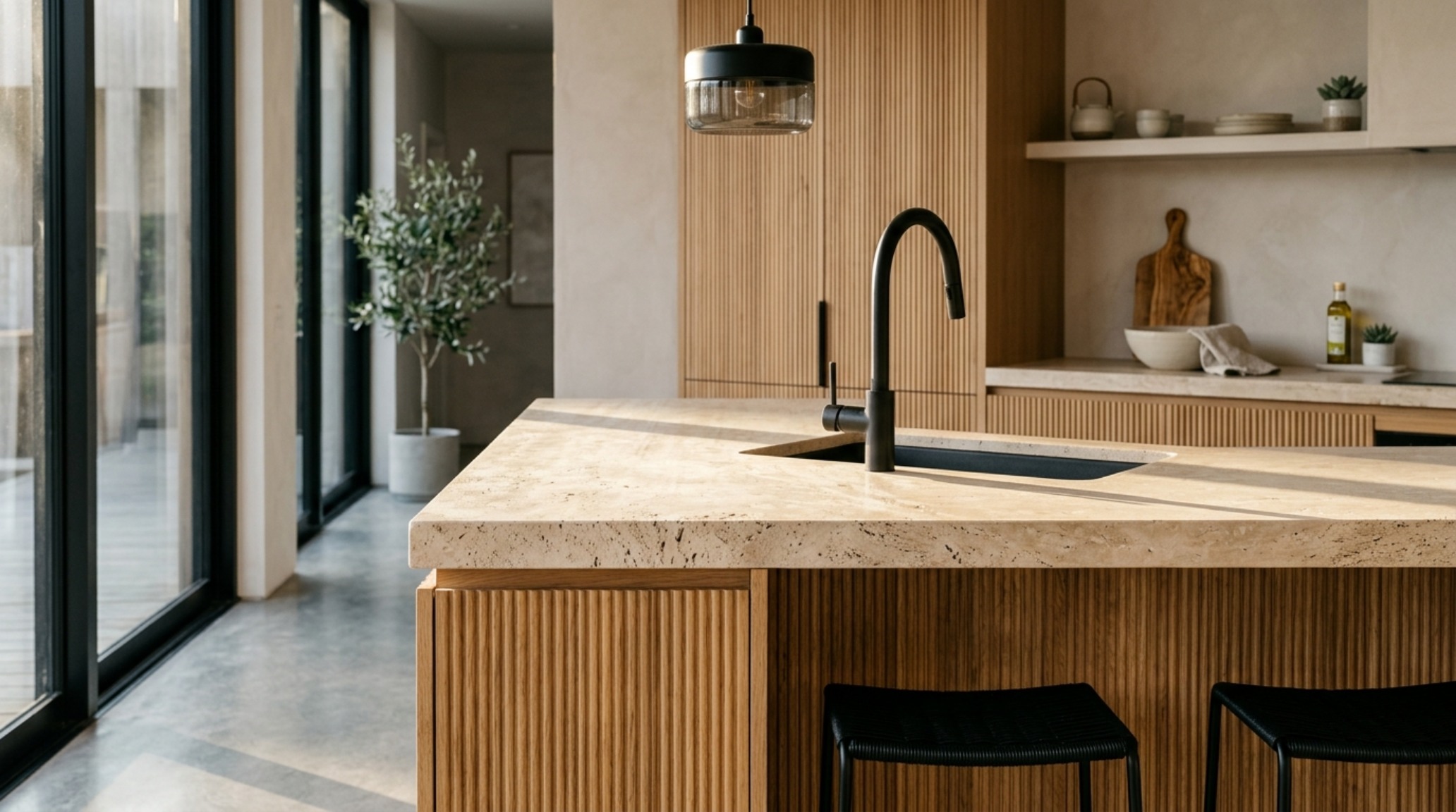 High-end prefab interior upgrades showcased in a modern kitchen with fluted white oak cabinetry, honed travertine countertops, and matte black architectural hardware. High-end prefab interior upgrades showcased in a modern kitchen with fluted white oak cabinetry, honed travertine countertops, and matte black architectural hardware.