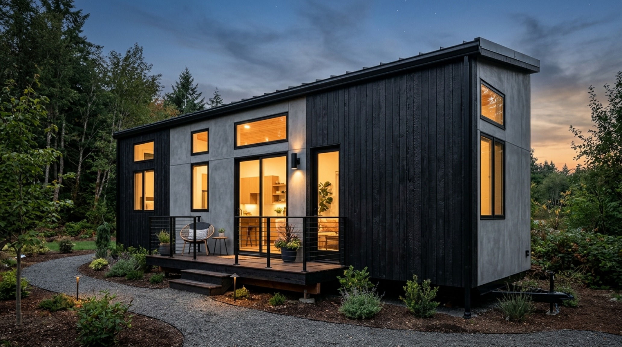 Contemporary mobile home siding ideas including vertical charred wood panels and oversized black-framed windows for a high-contrast architectural facade. Contemporary mobile home siding ideas including vertical charred wood panels and oversized black-framed windows for a high-contrast architectural facade.