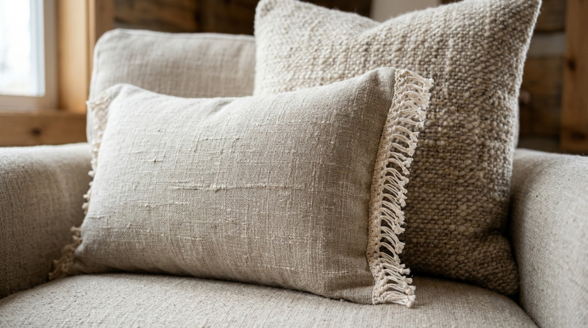 Mixing pillow patterns and textures highlighting artisanal hand-blocked prints and leather-piped edges for a bespoke aesthetic.
