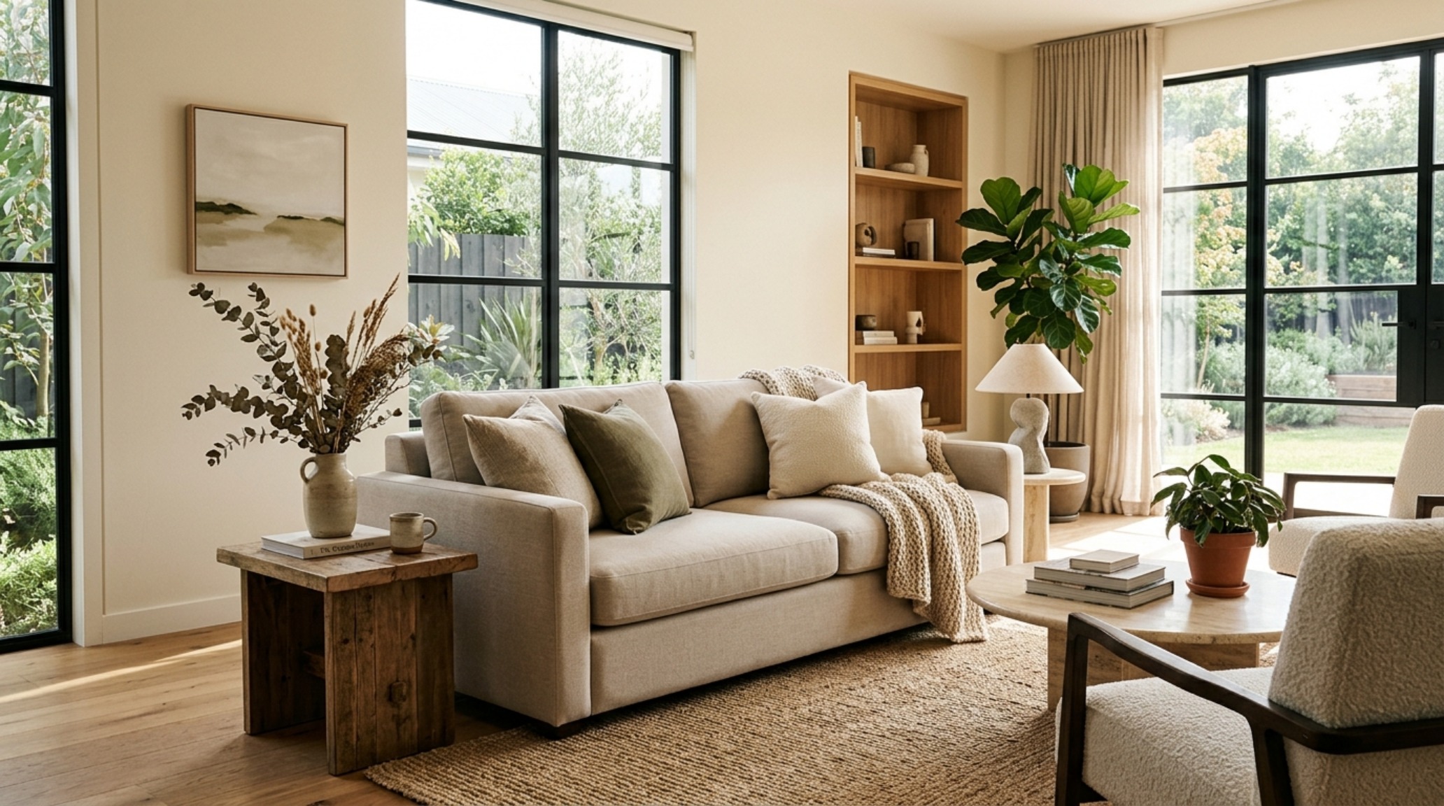 A bright, airy living room featuring the Koala 3rd Gen Sofa Bed in a neutral fabric, styled with a jute rug and organic modern furniture. A bright, airy living room featuring the Koala 3rd Gen Sofa Bed in a neutral fabric, styled with a jute rug and organic modern furniture.