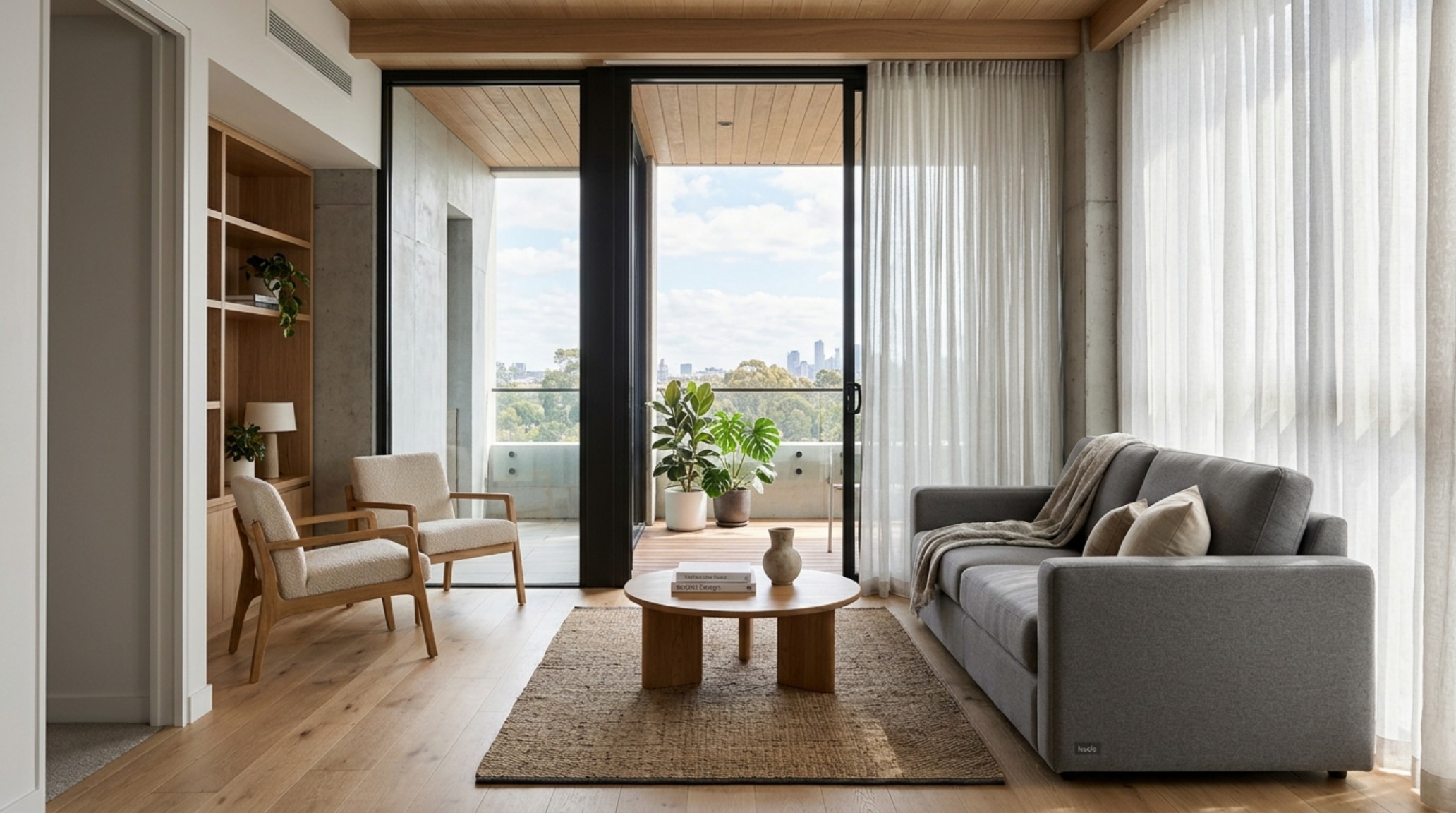 A curated corner featuring honed travertine stone accents and a Koala sofa bed, demonstrating the Organic Modern aesthetic. A curated corner featuring honed travertine stone accents and a Koala sofa bed, demonstrating the Organic Modern aesthetic.