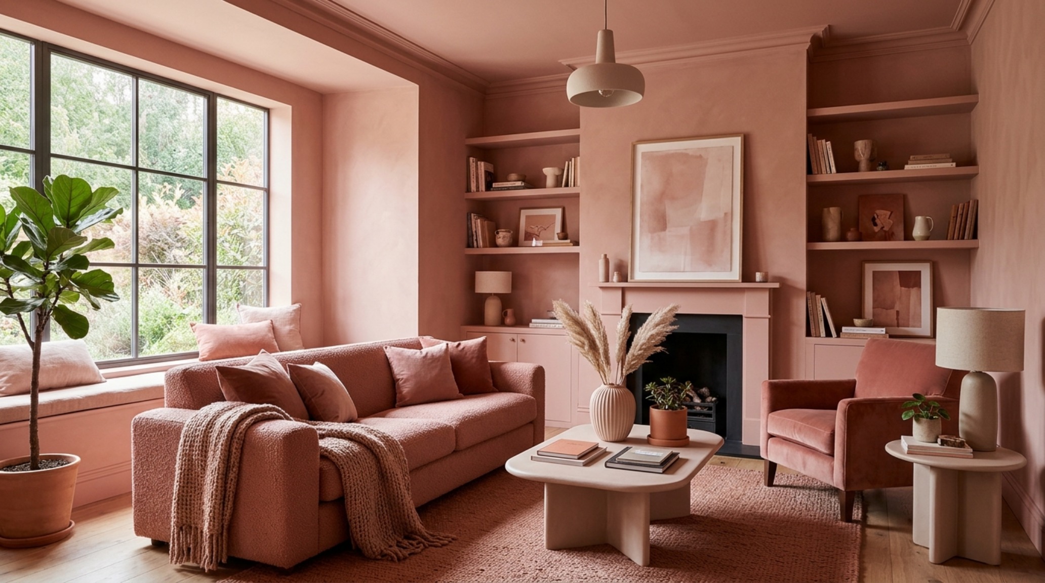 contemporary living room nuances with tonal drenching in Farrow & Ball Setting Plaster across walls and ceiling moldings contemporary living room nuances with tonal drenching in Farrow & Ball Setting Plaster across walls and ceiling moldings
