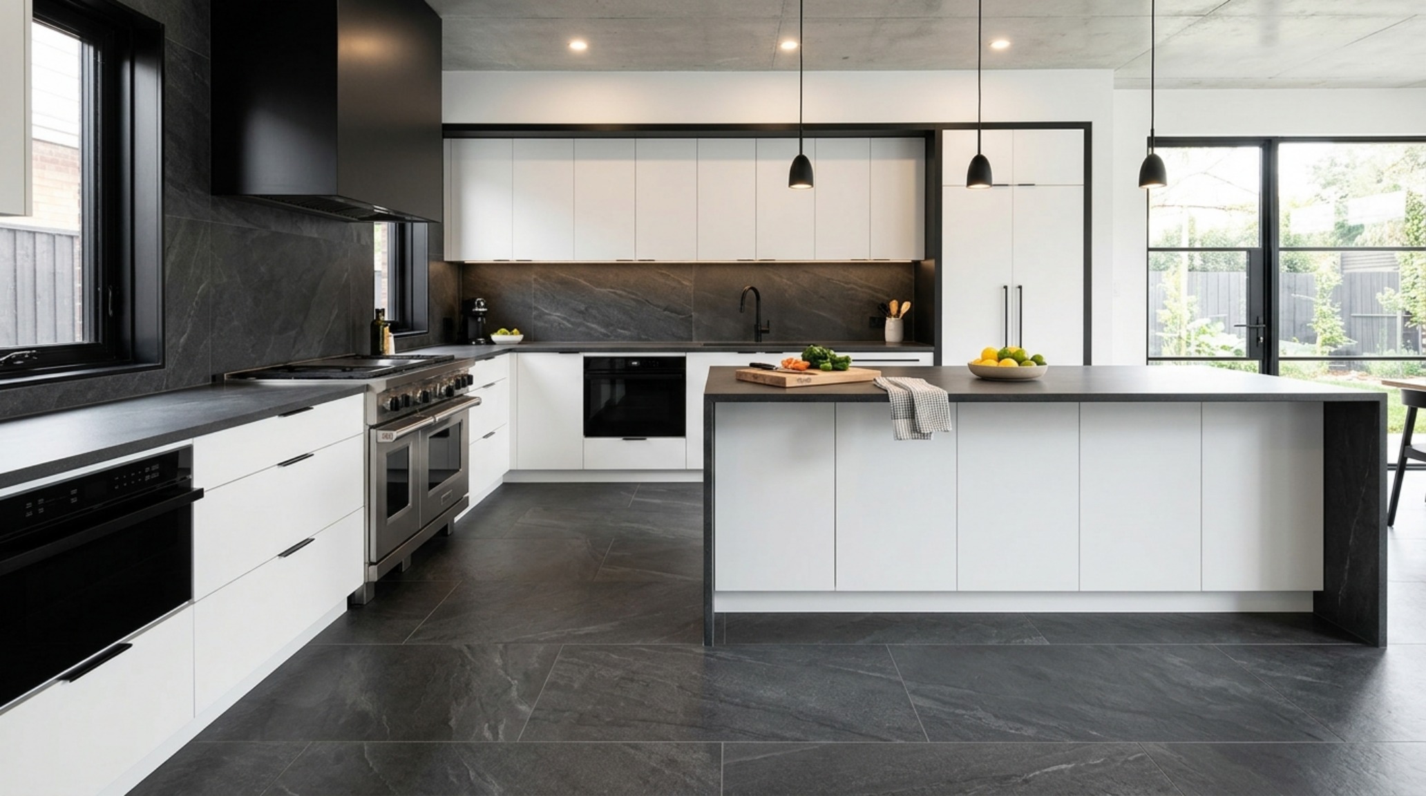 Best tile for high-traffic kitchens featuring a high-density basalt-look porcelain that withstands heavy utility while maintaining a sleek aesthetic. Best tile for high-traffic kitchens featuring a high-density basalt-look porcelain that withstands heavy utility while maintaining a sleek aesthetic.
