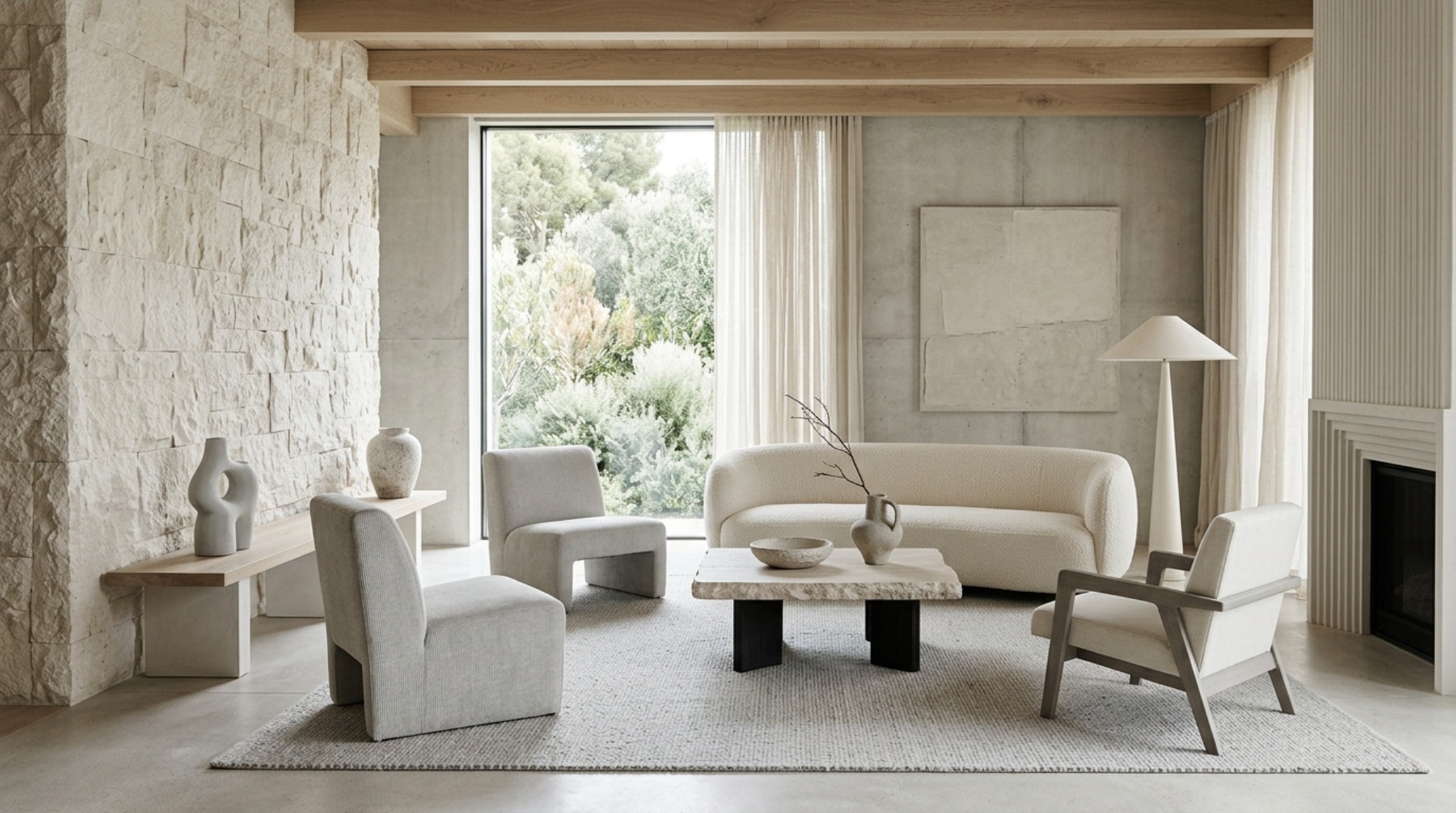 Minimalist home styling guide focusing on tactile grounding with organic shapes and a curated selection of artisanal ceramics.