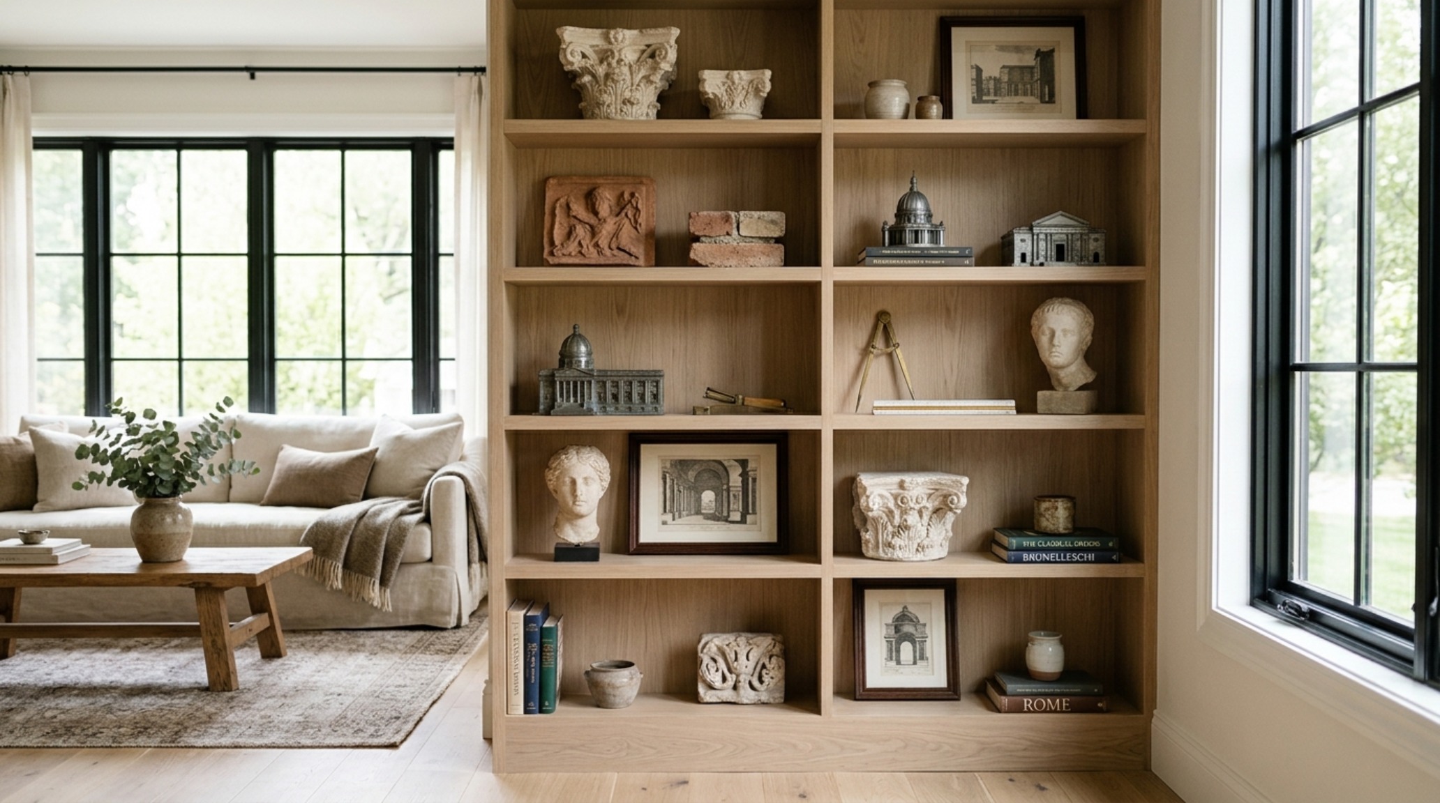 interior decoration ideas for living room showcasing a curated bookshelf with intentional negative space and architectural objects interior decoration ideas for living room showcasing a curated bookshelf with intentional negative space and architectural objects