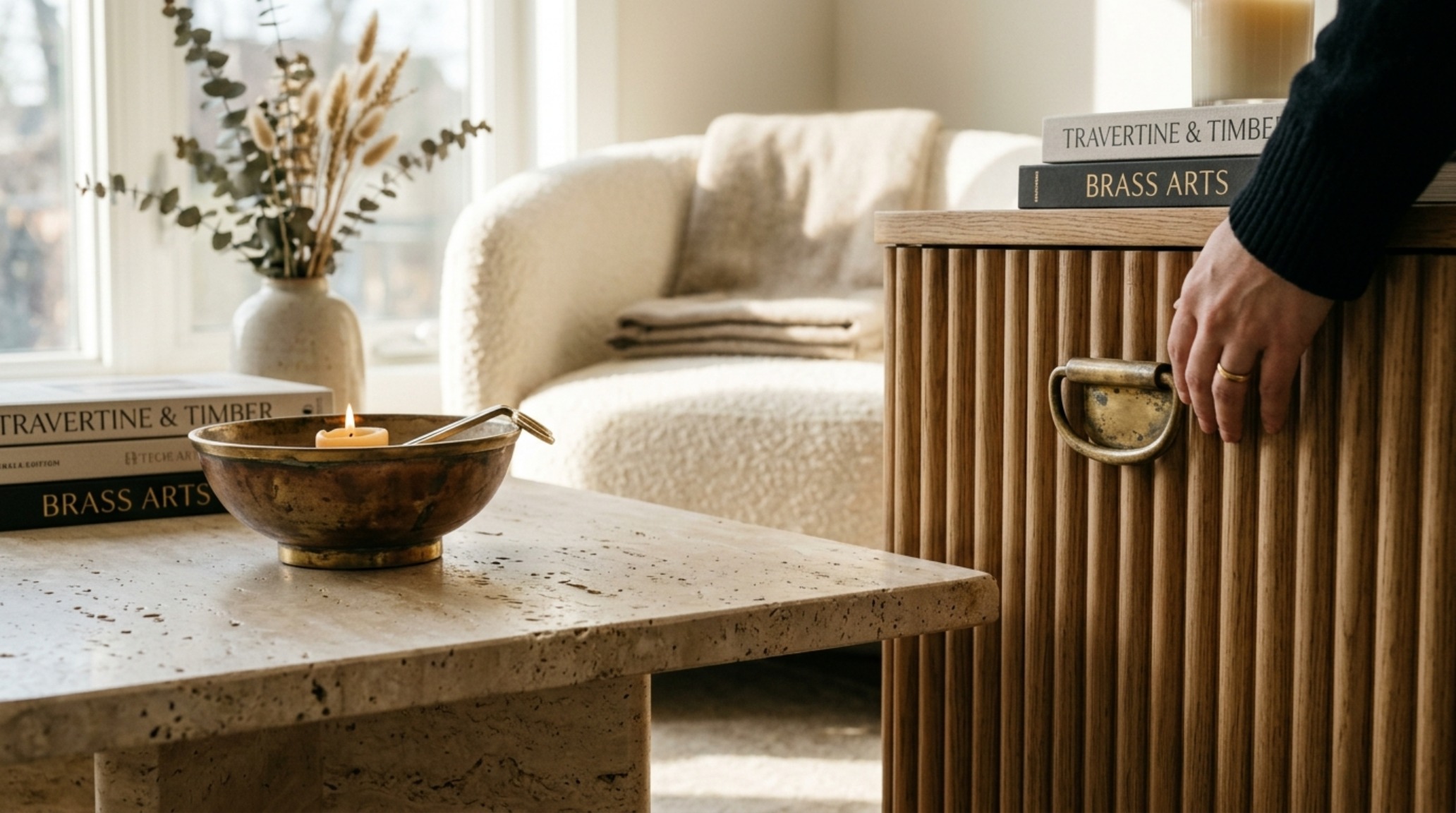 luxury living room trends displaying a monolithic honed travertine coffee table paired with unlacquered brass sconces and fluted oak wall paneling luxury living room trends displaying a monolithic honed travertine coffee table paired with unlacquered brass sconces and fluted oak wall paneling