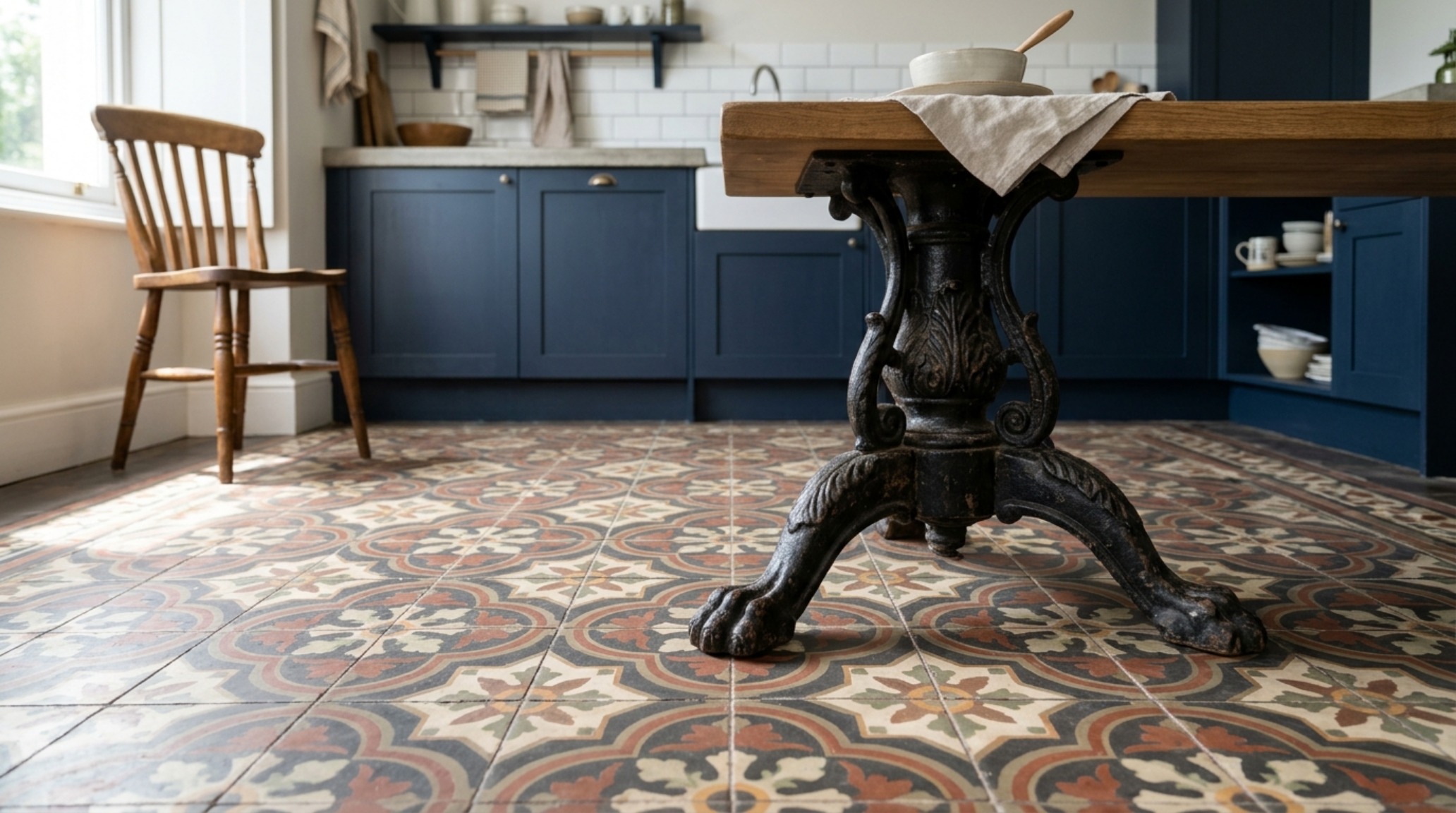 Victorian floor tile ideas reimagined for the modern home, featuring intricate geometric encaustic patterns in a muted palette of sage, cream, and charcoal. Victorian floor tile ideas reimagined for the modern home, featuring intricate geometric encaustic patterns in a muted palette of sage, cream, and charcoal.