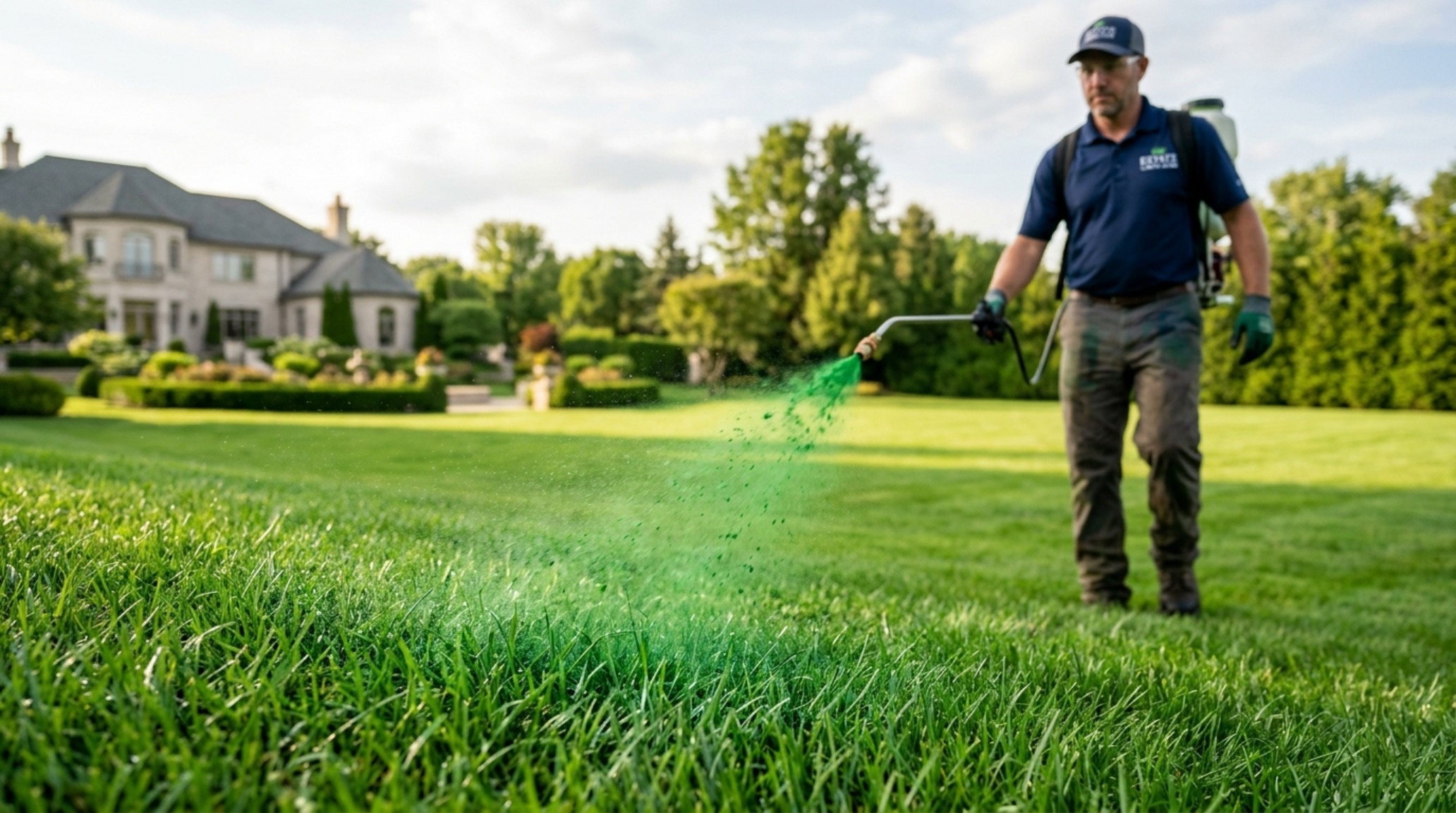 Precision tinting application showing the professional overlap technique for a seamless, stripe-free finish on a residential estate lawn. Precision tinting application showing the professional overlap technique for a seamless, stripe-free finish on a residential estate lawn.
