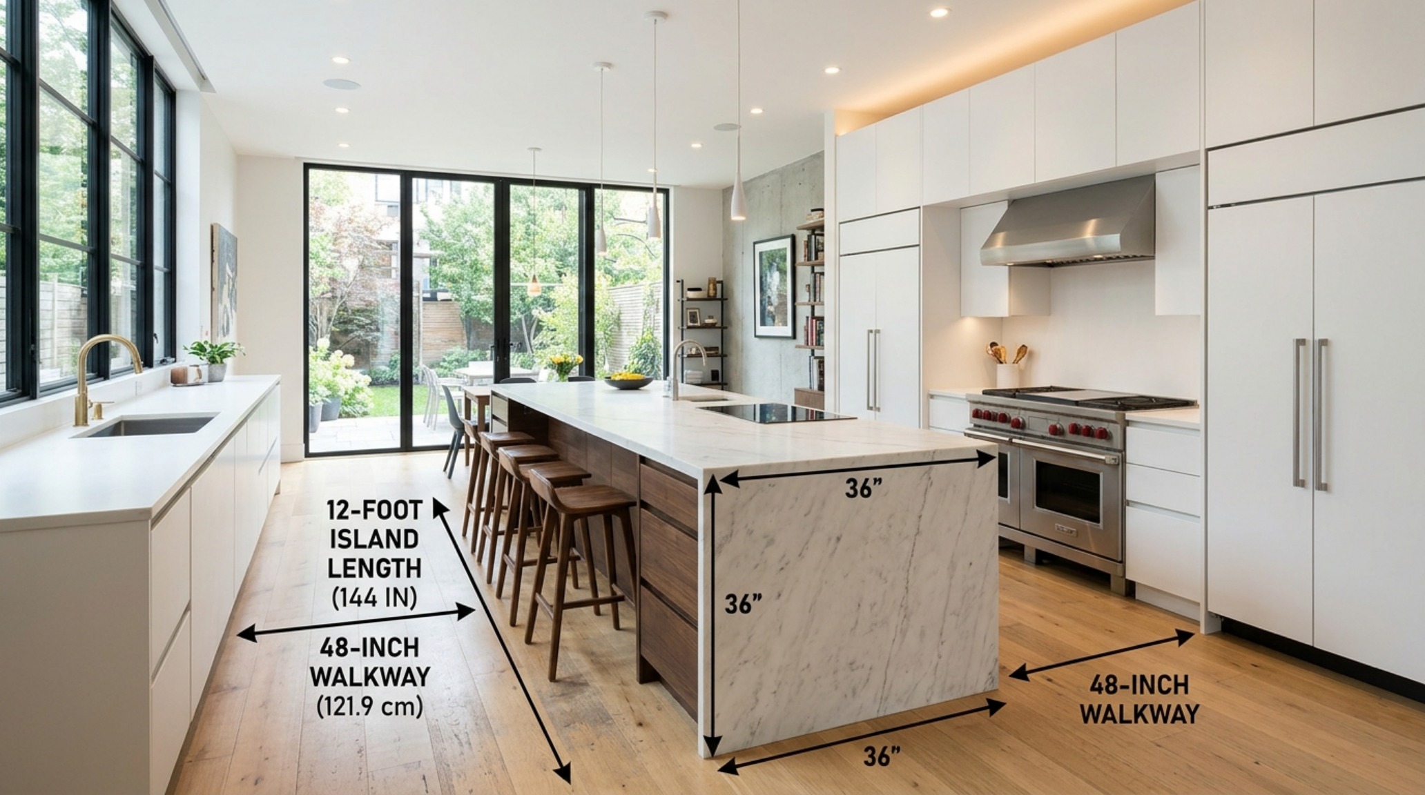 kitchen island clearance and dimensions featuring a 14-foot honed marble monolith with 48-inch walkways in a sun-drenched modern kitchen kitchen island clearance and dimensions featuring a 14-foot honed marble monolith with 48-inch walkways in a sun-drenched modern kitchen