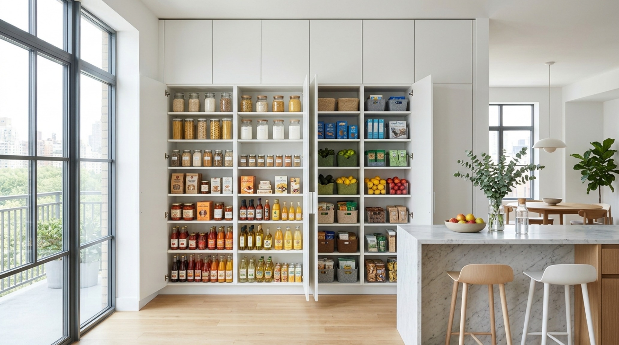 Bespoke walk-in pantry hacks featuring a floor-to-ceiling adjustable track system in a 4-square-foot footprint. Bespoke walk-in pantry hacks featuring a floor-to-ceiling adjustable track system in a 4-square-foot footprint.