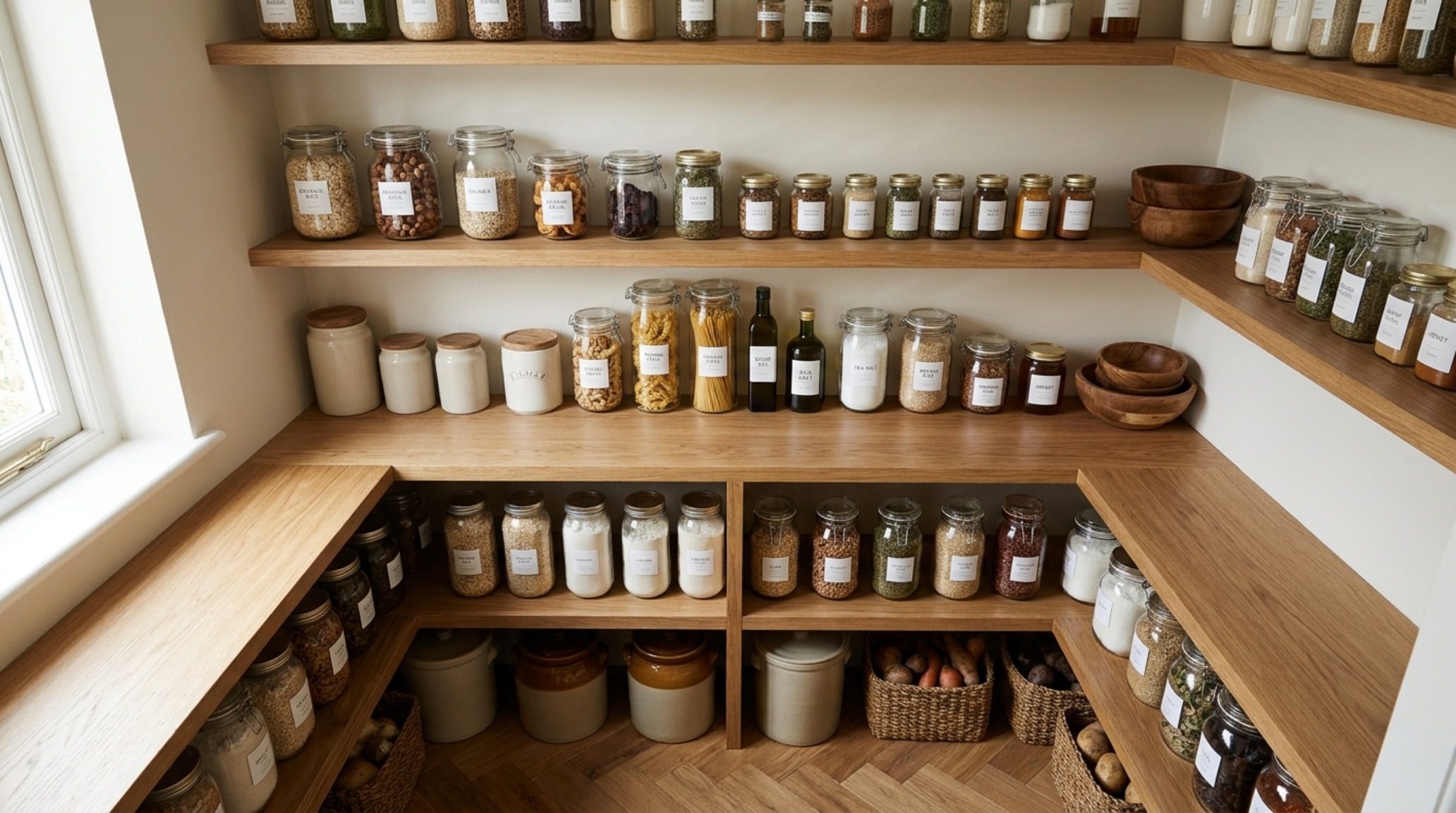 Bespoke small pantry shelf depth optimization featuring a tiered 80/20 arrangement for maximum visibility of artisanal ingredients. Bespoke small pantry shelf depth optimization featuring a tiered 80/20 arrangement for maximum visibility of artisanal ingredients.