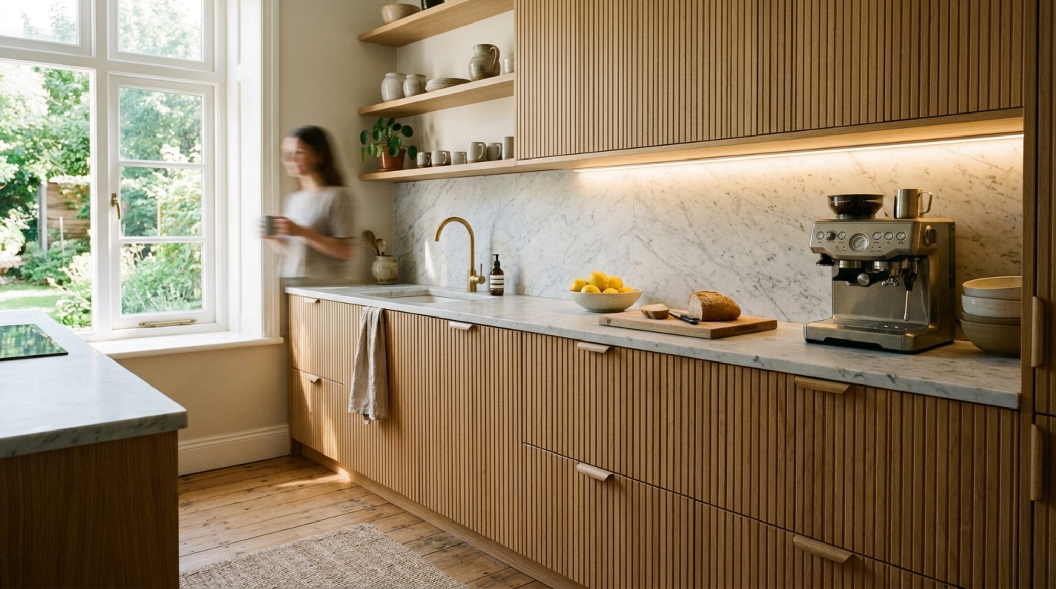 bespoke IKEA cabinet fronts 2026 in fluted white oak paired with a honed marble countertop and warm 2700K under-cabinet lighting bespoke IKEA cabinet fronts 2026 in fluted white oak paired with a honed marble countertop and warm 2700K under-cabinet lighting