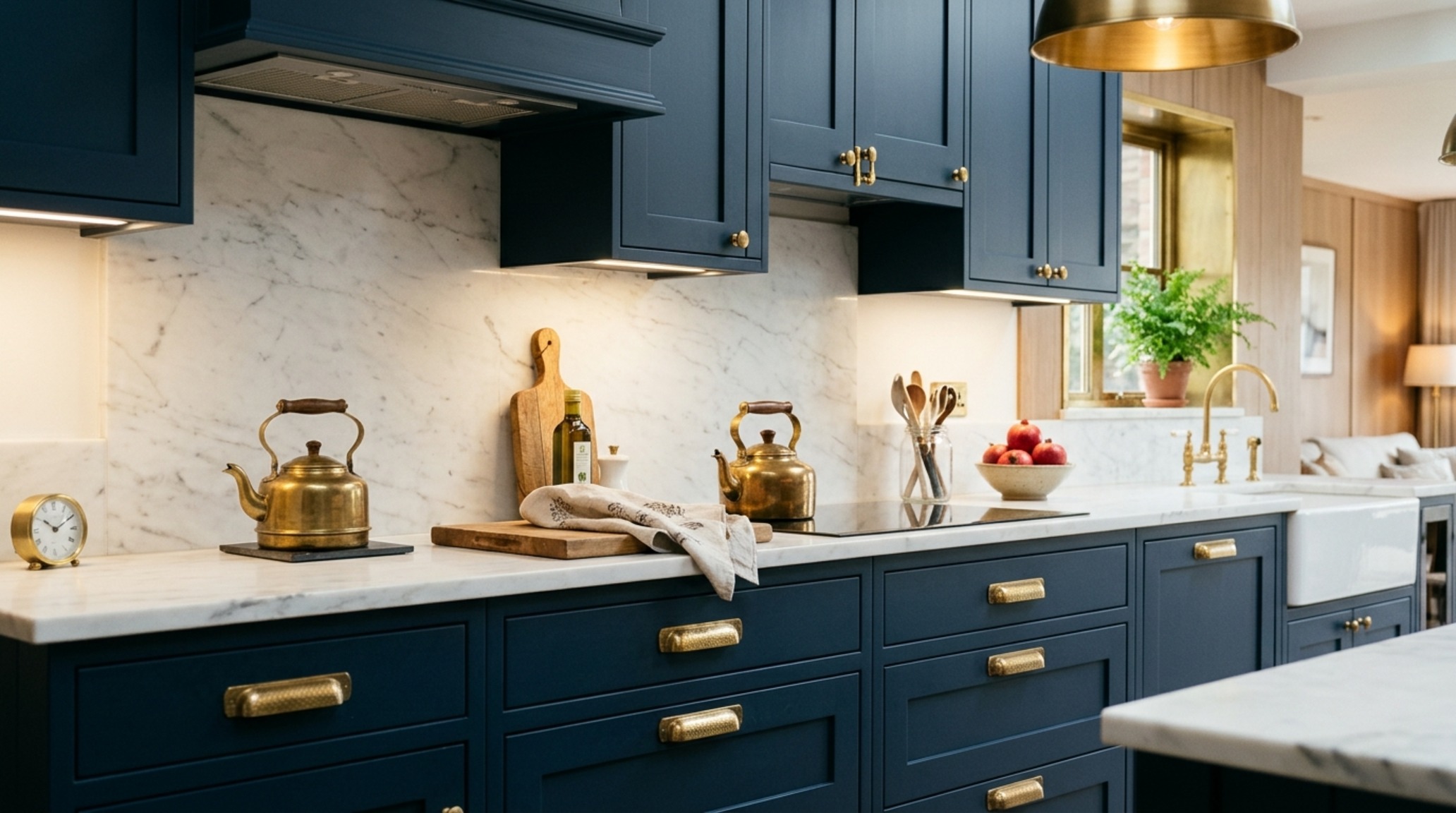 bespoke IKEA cabinet fronts 2026 in a deep navy matte finish with oversized brushed brass hardware and a farmhouse sink bespoke IKEA cabinet fronts 2026 in a deep navy matte finish with oversized brushed brass hardware and a farmhouse sink