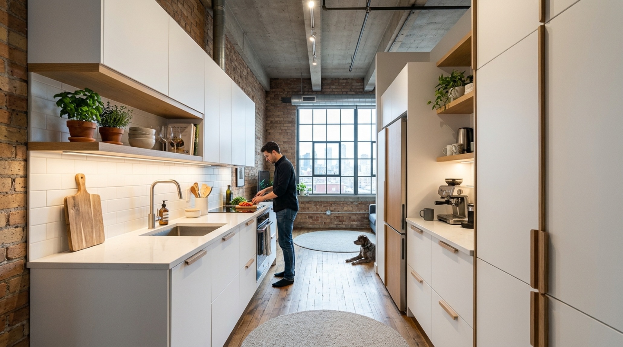 modern small IKEA kitchen layouts showing a galley style setup with floating oak shelves and integrated LED strip lighting for a gallery effect modern small IKEA kitchen layouts showing a galley style setup with floating oak shelves and integrated LED strip lighting for a gallery effect