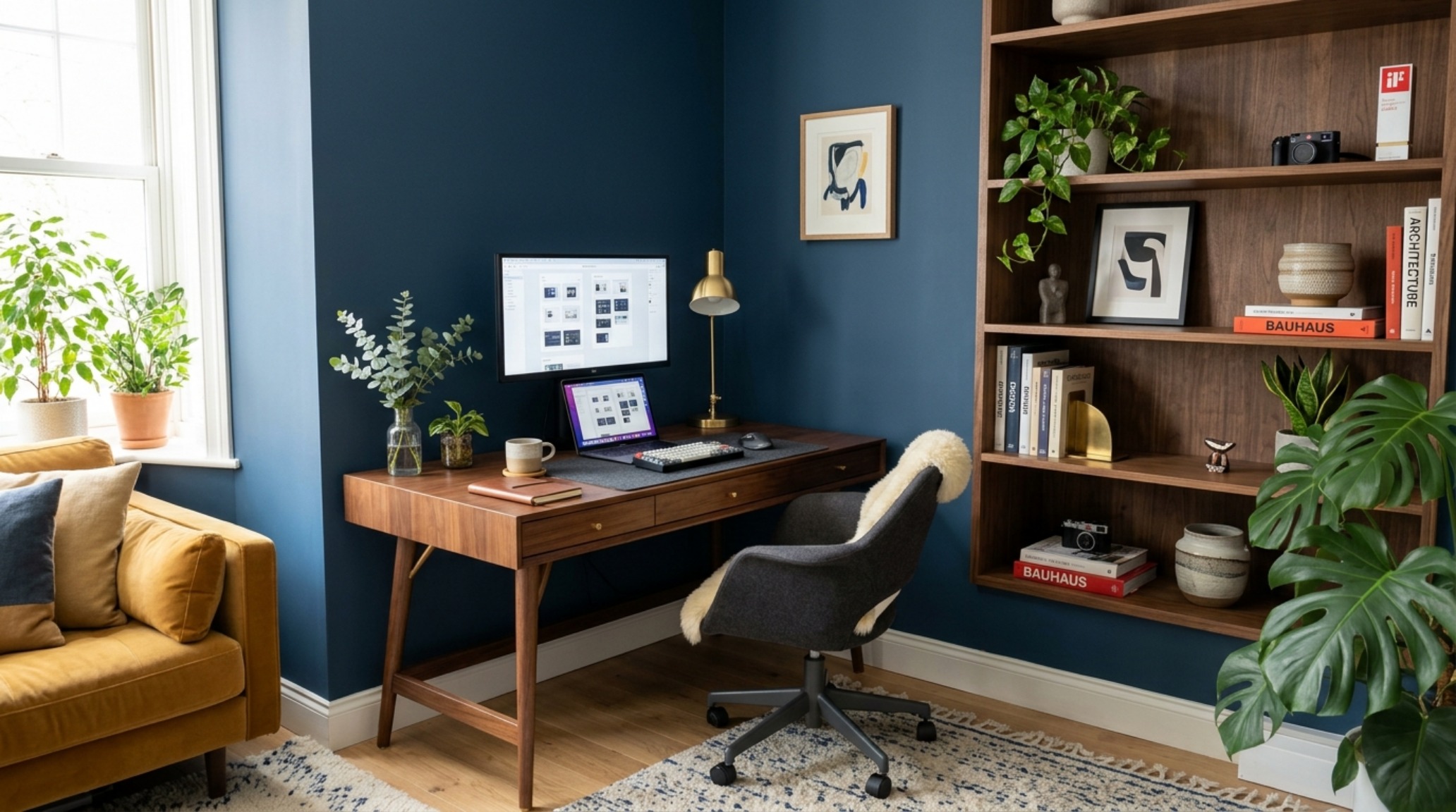 A functional workspace setup within a living area, using a vintage desk and ergonomic chair, highlighting west village studio storage hacks. A functional workspace setup within a living area, using a vintage desk and ergonomic chair, highlighting west village studio storage hacks.