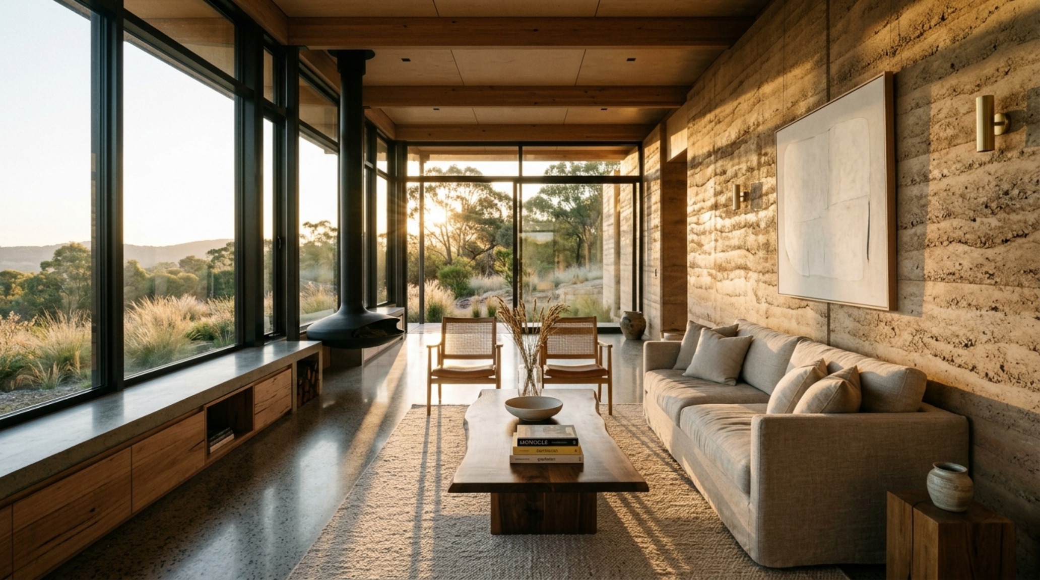 net-zero architecture design featuring a massive rammed earth wall and floor-to-ceiling glazing for optimal thermal mass regulation. net-zero architecture design featuring a massive rammed earth wall and floor-to-ceiling glazing for optimal thermal mass regulation.