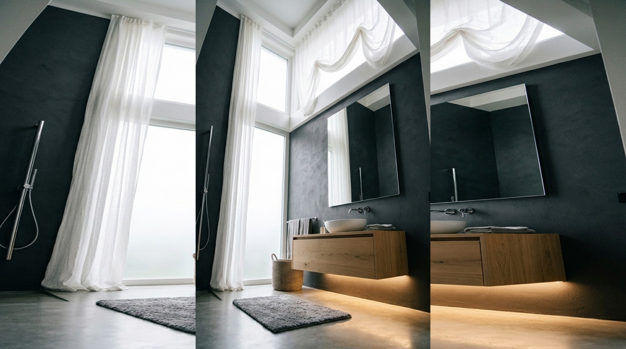 how to make a small bathroom look bigger with 2700K warm ambient lighting and high-gloss tiles that reflect natural window light how to make a small bathroom look bigger with 2700K warm ambient lighting and high-gloss tiles that reflect natural window light