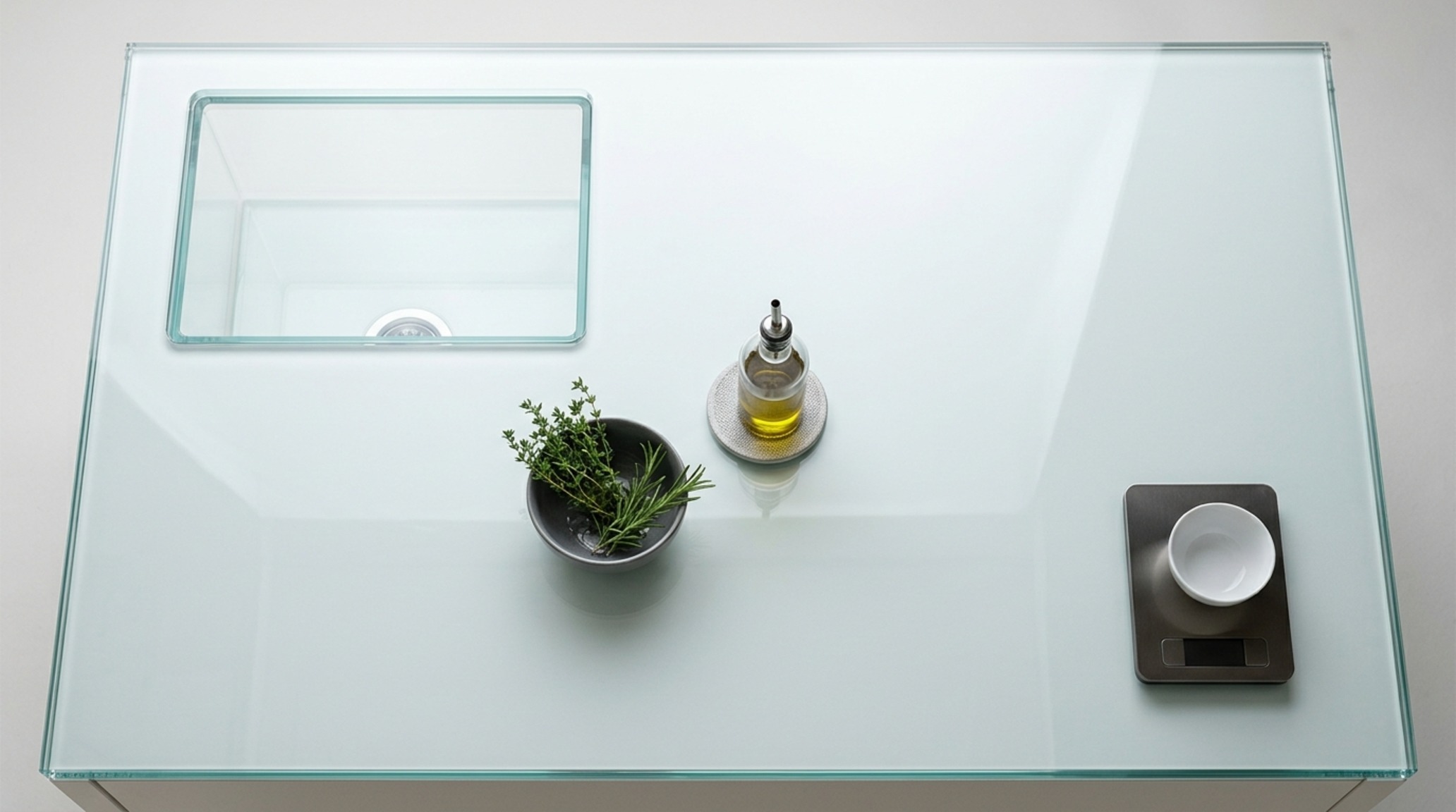 hygienic non-porous worktops highlighting the seamless edge joinery and flawless surface of 2-inch structural glass hygienic non-porous worktops highlighting the seamless edge joinery and flawless surface of 2-inch structural glass