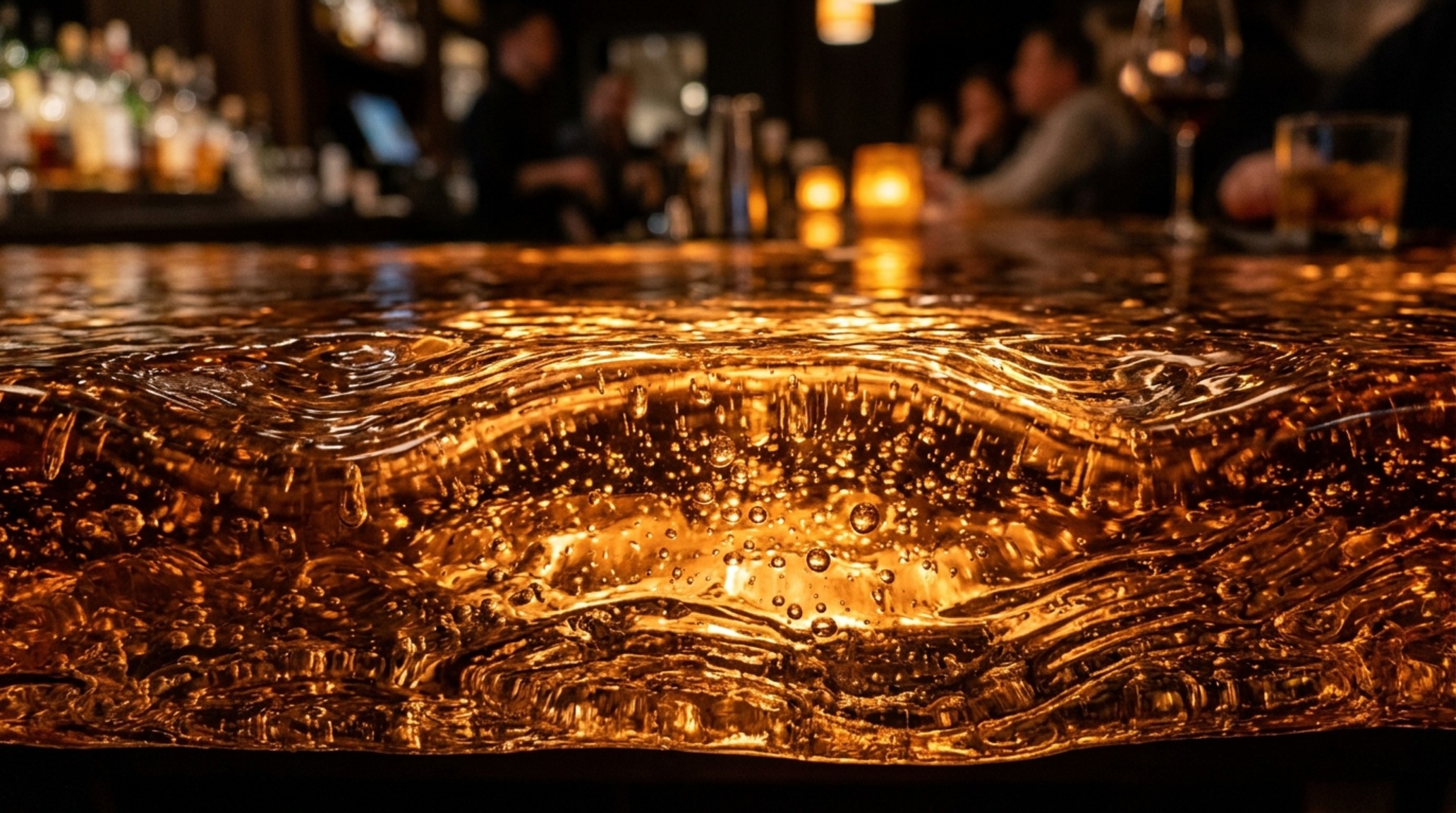 textured glass bar tops featuring deep ripples and air bubbles for light diffusion in a luxury home bar setting textured glass bar tops featuring deep ripples and air bubbles for light diffusion in a luxury home bar setting