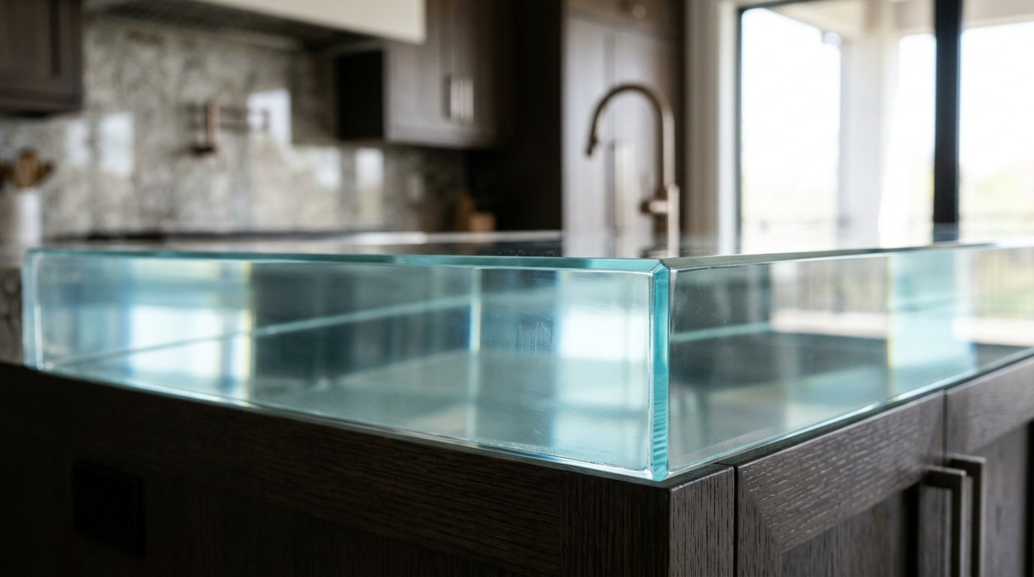 custom glass countertop cost per square foot visualized through a thick 4-inch kiln-cast glass edge with polished jewel finish custom glass countertop cost per square foot visualized through a thick 4-inch kiln-cast glass edge with polished jewel finish