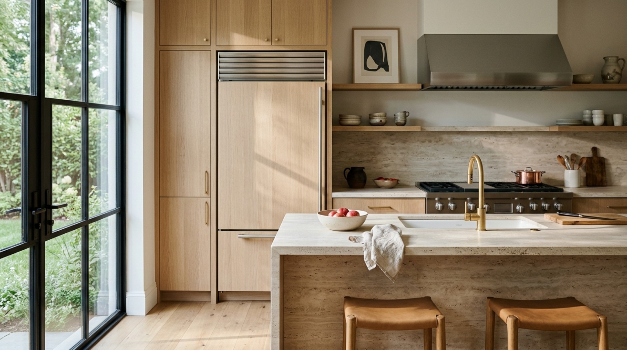 professional home design free interface visualizing a high-end kitchen with a sub-zero refrigerator and rift-sawn white oak cabinetry arranged in a perfect work triangle professional home design free interface visualizing a high-end kitchen with a sub-zero refrigerator and rift-sawn white oak cabinetry arranged in a perfect work triangle