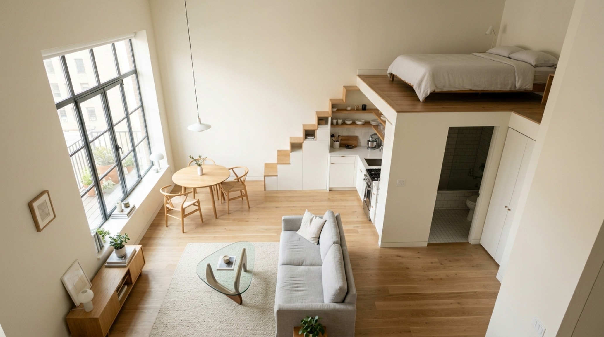 online room layout tool rendering of a minimalist studio apartment showing 36-inch clear walkways and 18-inch coffee table clearances for optimal traffic flow online room layout tool rendering of a minimalist studio apartment showing 36-inch clear walkways and 18-inch coffee table clearances for optimal traffic flow