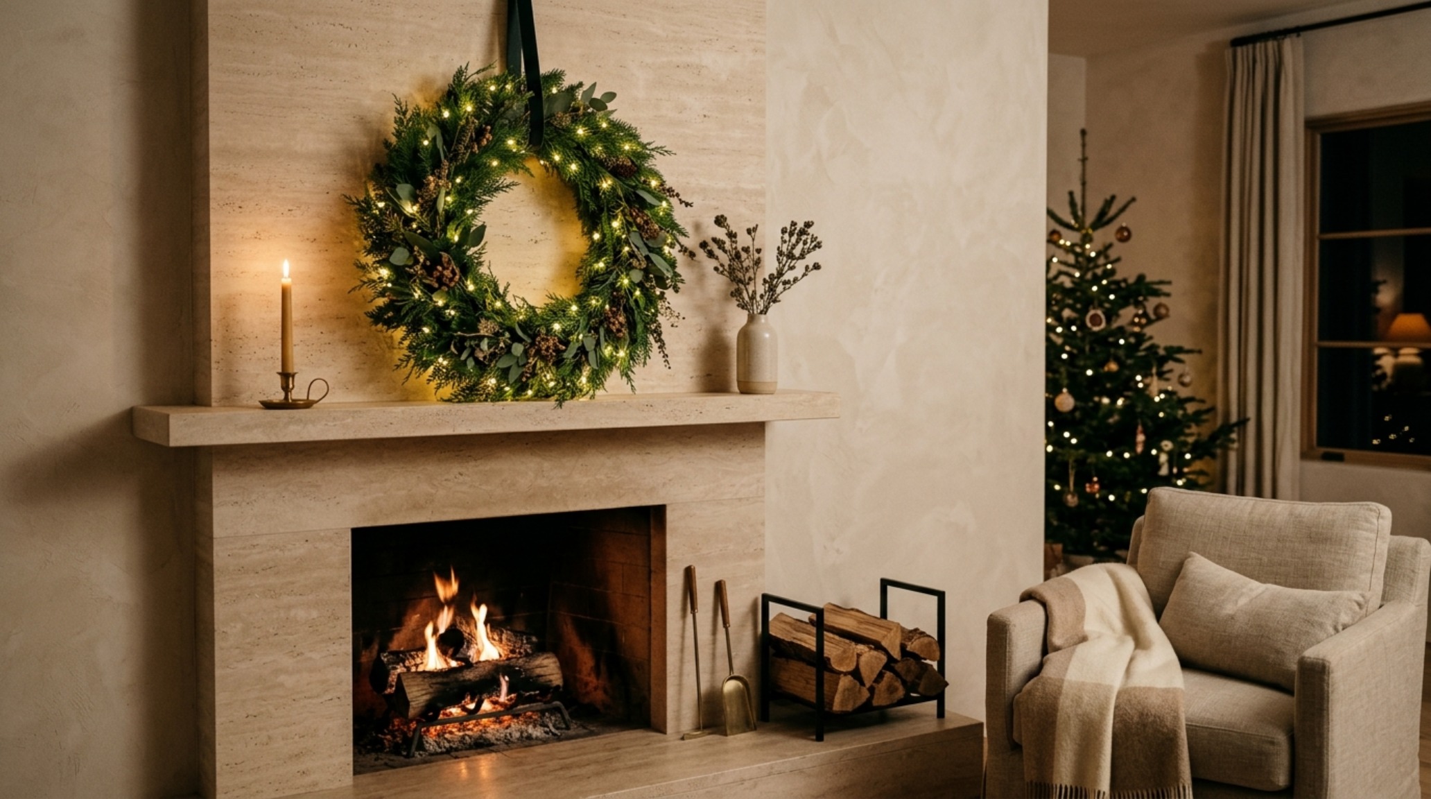 Best wreath lighting for indoor use highlighting the diffused glow of copper-wire fairy lights on a mantel wreath. Best wreath lighting for indoor use highlighting the diffused glow of copper-wire fairy lights on a mantel wreath.