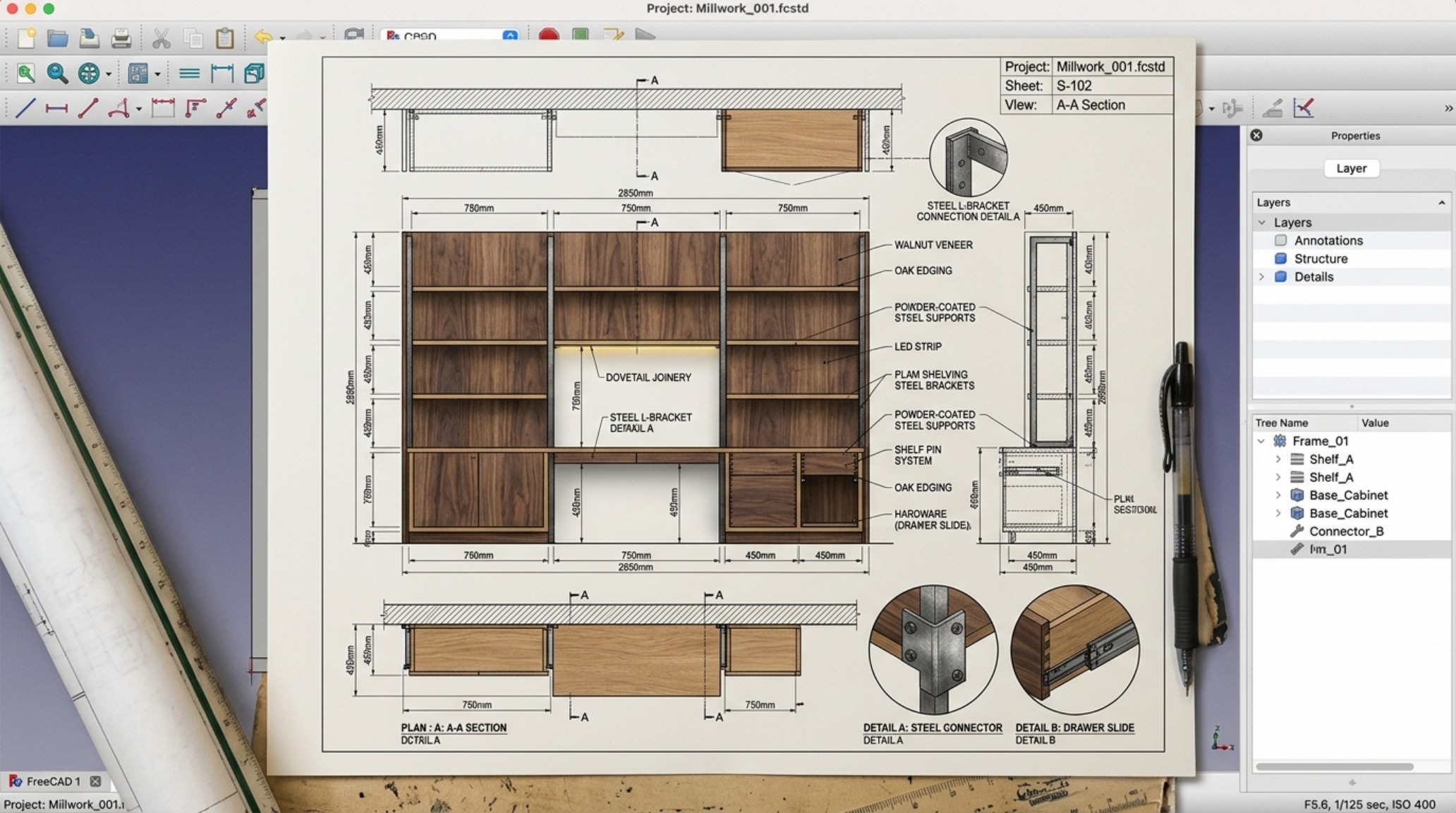 open source home design software rendering a technical cross-section of a custom built-in bookshelf with hidden LED task lighting. open source home design software rendering a technical cross-section of a custom built-in bookshelf with hidden LED task lighting.