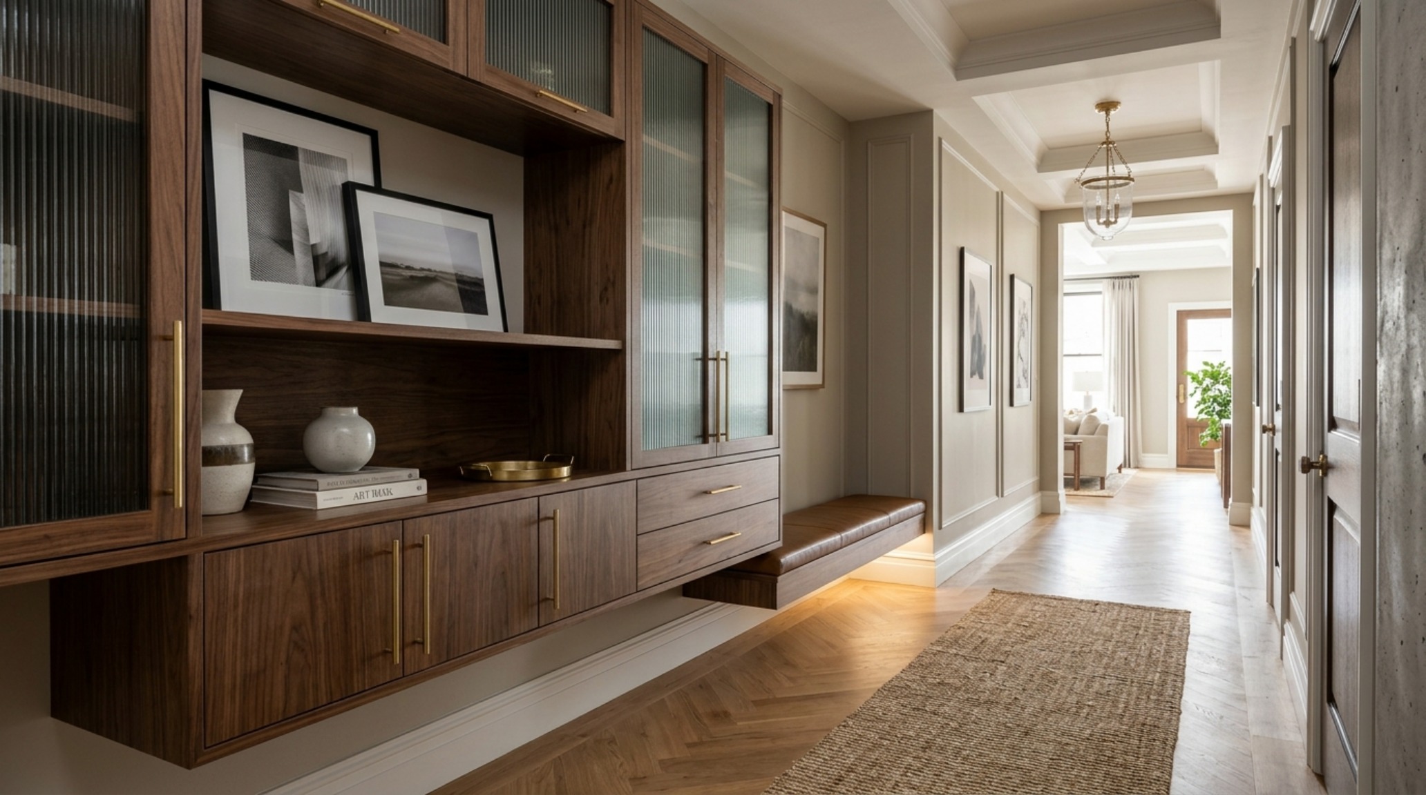 Hallway furniture plans for a high-traffic zone featuring durable materials and a 36-inch clearance path. Hallway furniture plans for a high-traffic zone featuring durable materials and a 36-inch clearance path.