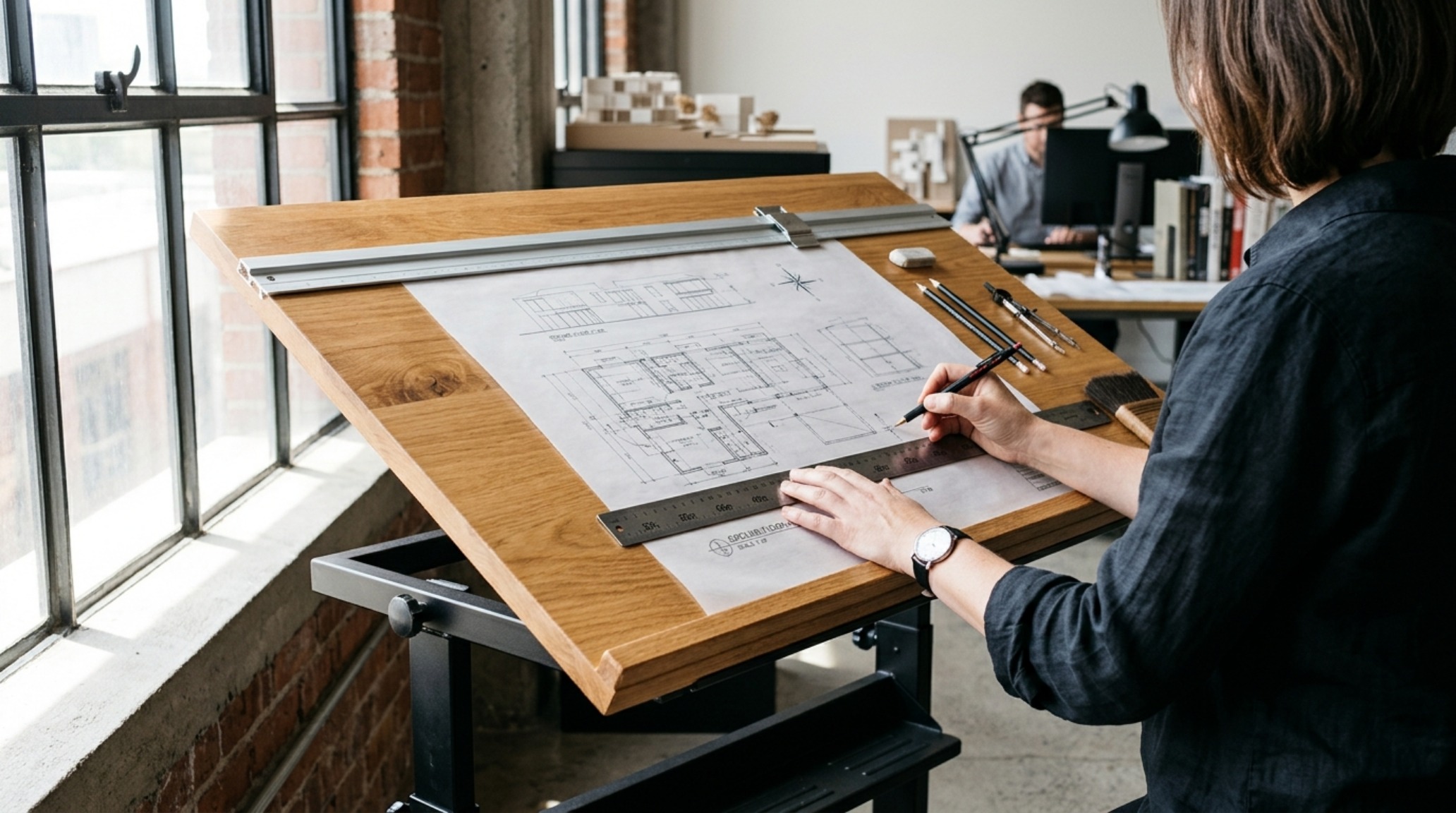 tilting designer workstation in a professional studio showing the adjustable angle mechanism and 90-degree arm alignment. tilting designer workstation in a professional studio showing the adjustable angle mechanism and 90-degree arm alignment.