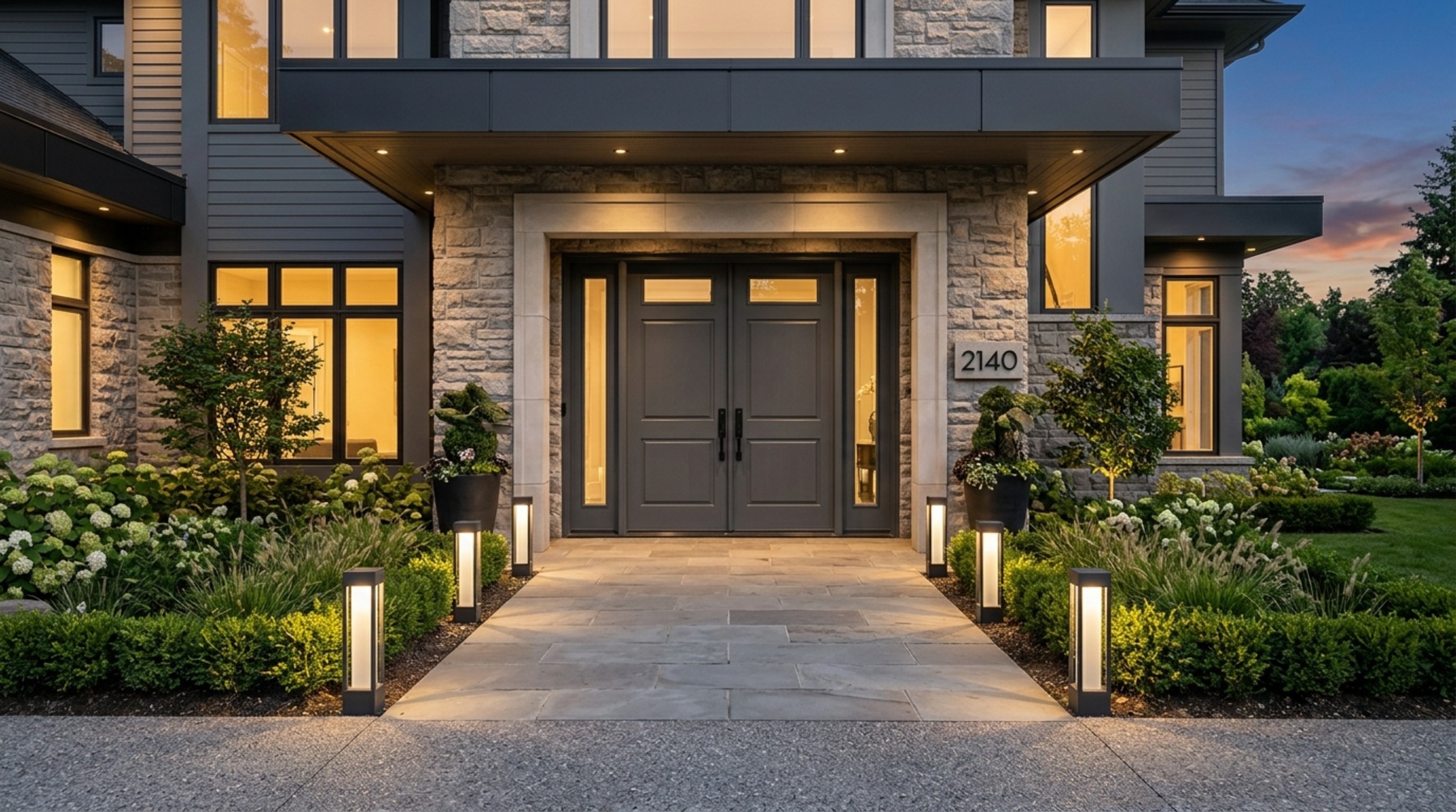 double front door design inspiration with symmetrical 36-inch doors in a deep charcoal finish and contemporary glass sidelights double front door design inspiration with symmetrical 36-inch doors in a deep charcoal finish and contemporary glass sidelights