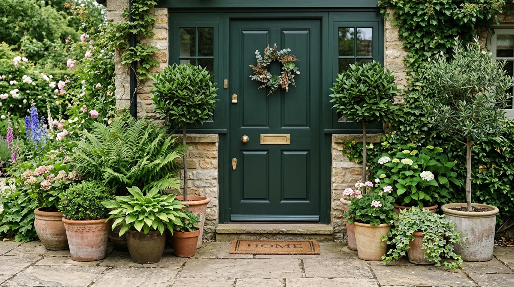 modern front door color trends showcasing a front door painted in Farrow and Ball Studio Green with brass accents modern front door color trends showcasing a front door painted in Farrow and Ball Studio Green with brass accents