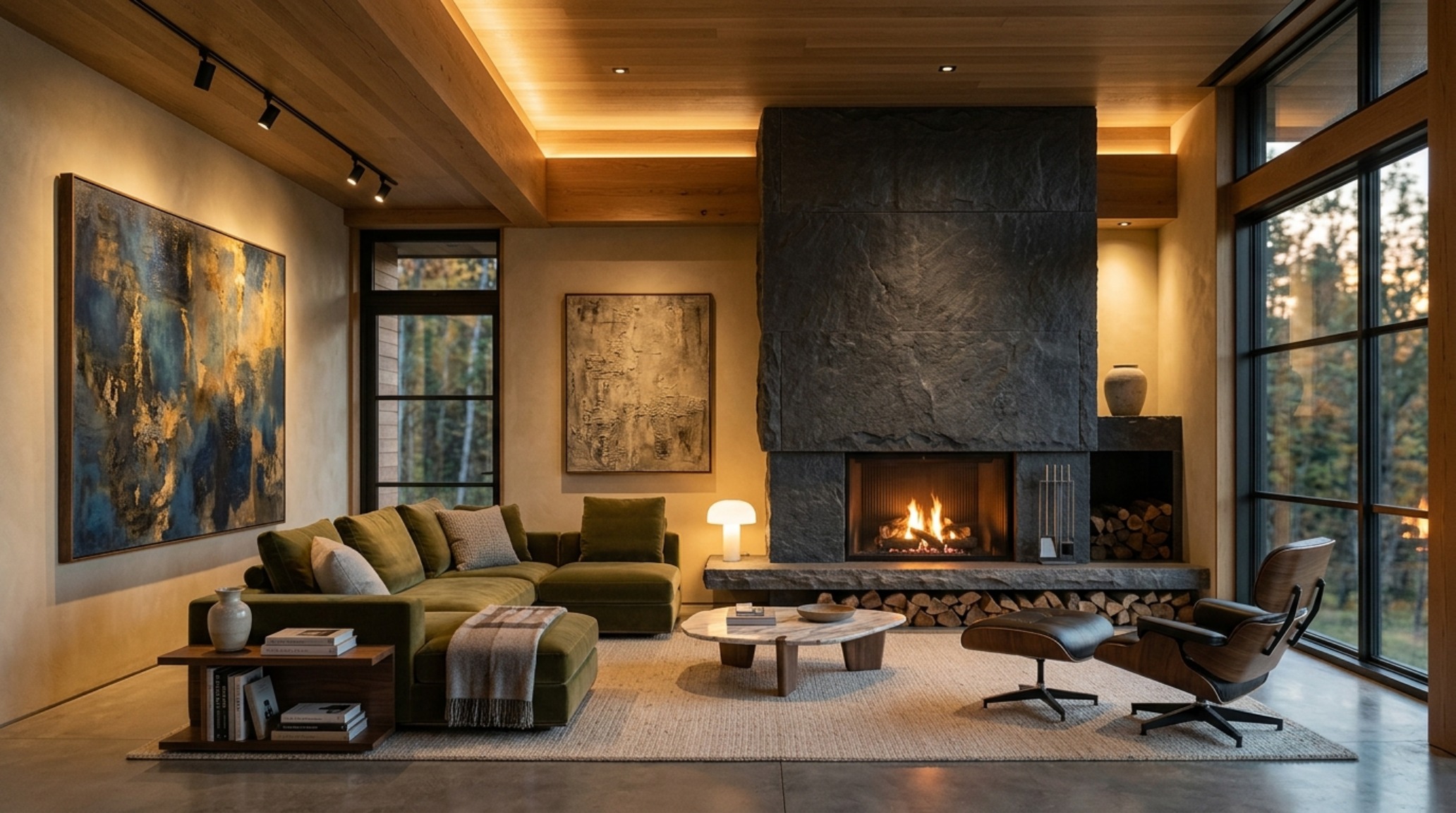 contemporary living room concepts focusing on layered architectural lighting with 2700K warm ambient washes and 3000K task lighting on a bespoke marble fireplace. contemporary living room concepts focusing on layered architectural lighting with 2700K warm ambient washes and 3000K task lighting on a bespoke marble fireplace.
