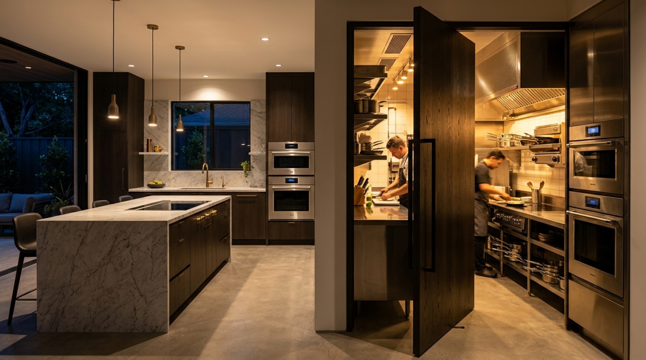 million dollar kitchen designs with a secondary back scullery showcasing professional steam ovens and extensive stainless steel prep surfaces. million dollar kitchen designs with a secondary back scullery showcasing professional steam ovens and extensive stainless steel prep surfaces.