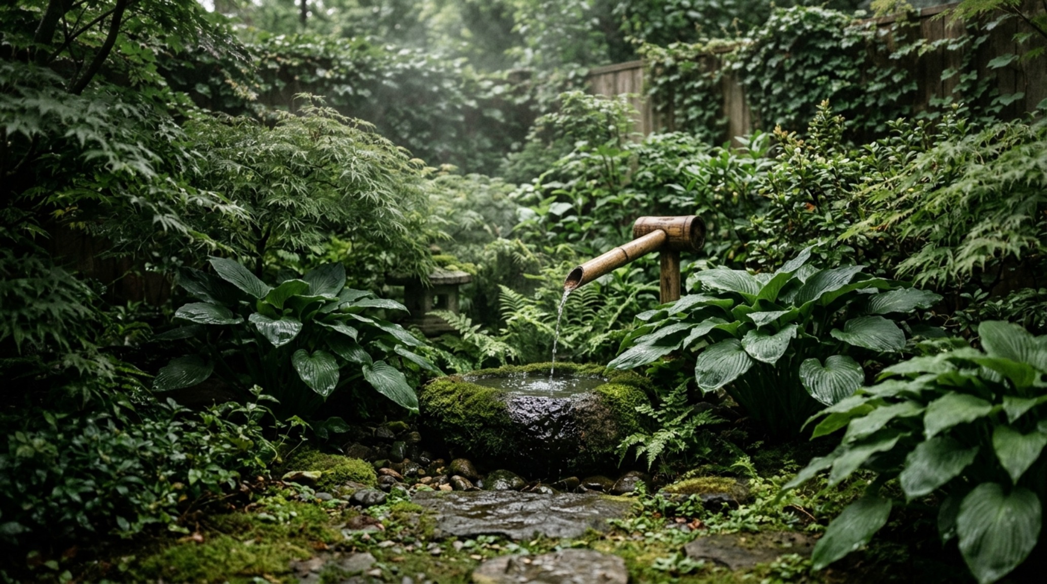 meditative backyard water sounds created by a rhythmic bamboo fountain tucked among Japanese maple trees and mossy rocks meditative backyard water sounds created by a rhythmic bamboo fountain tucked among Japanese maple trees and mossy rocks