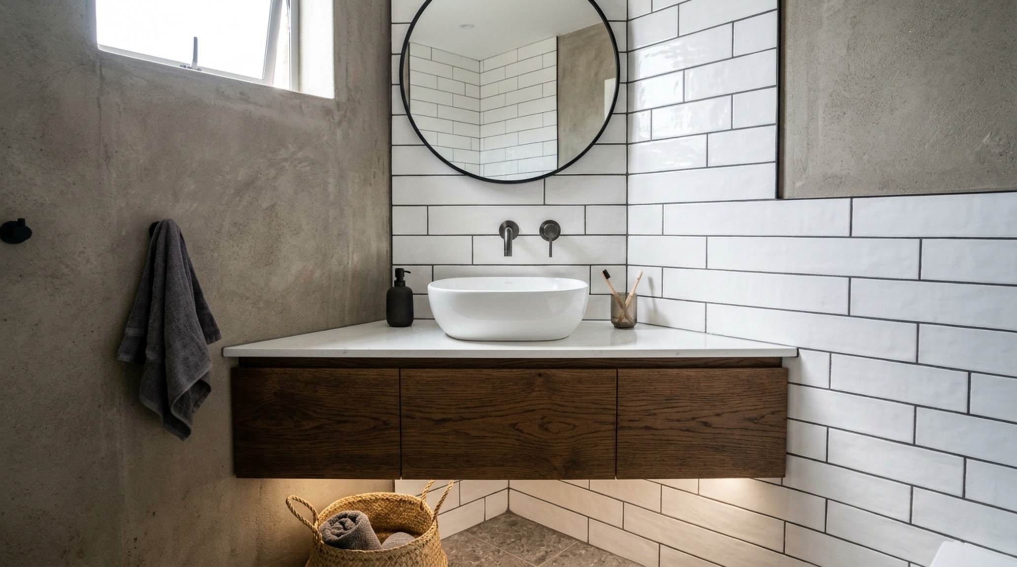 corner vanity units for small spaces featuring a modern floating triangular design with a minimalist chrome faucet corner vanity units for small spaces featuring a modern floating triangular design with a minimalist chrome faucet
