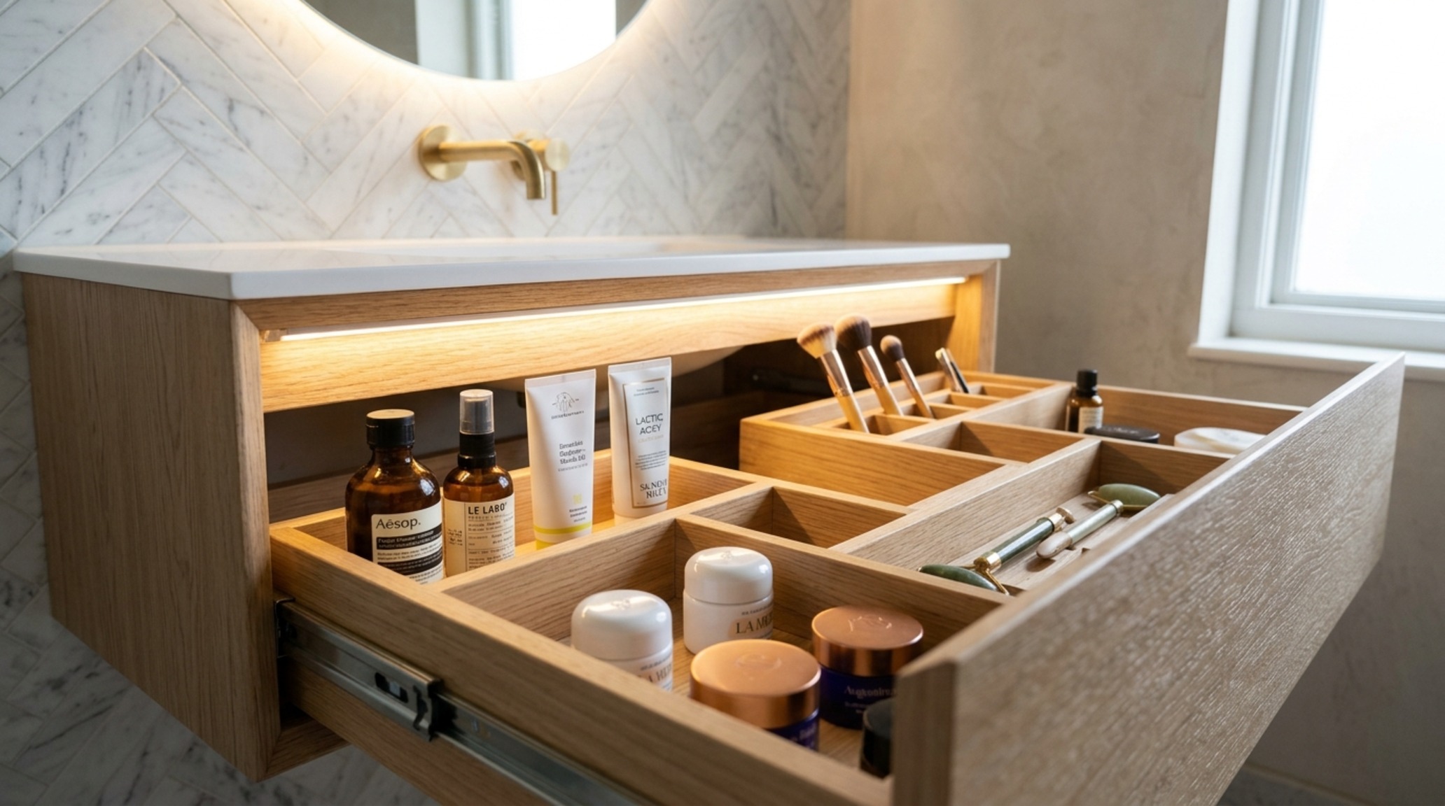 modern small bathroom storage hacks showcasing a floating vanity with hidden internal organizers and integrated electrical charging ports modern small bathroom storage hacks showcasing a floating vanity with hidden internal organizers and integrated electrical charging ports